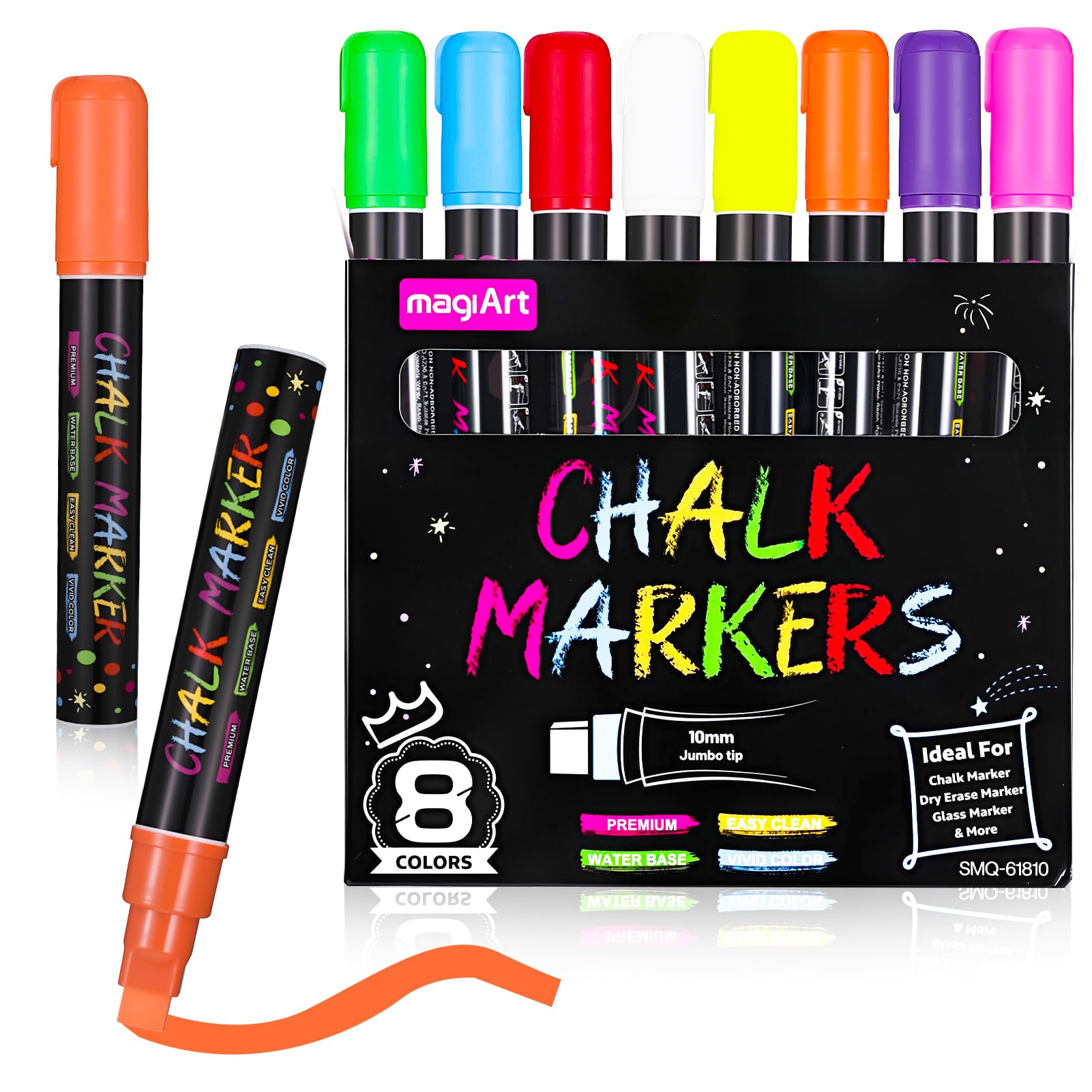 Candcamp 8 Colours Liquid Chalk Pens, Wipeable Pens with 10mm Thick Tips