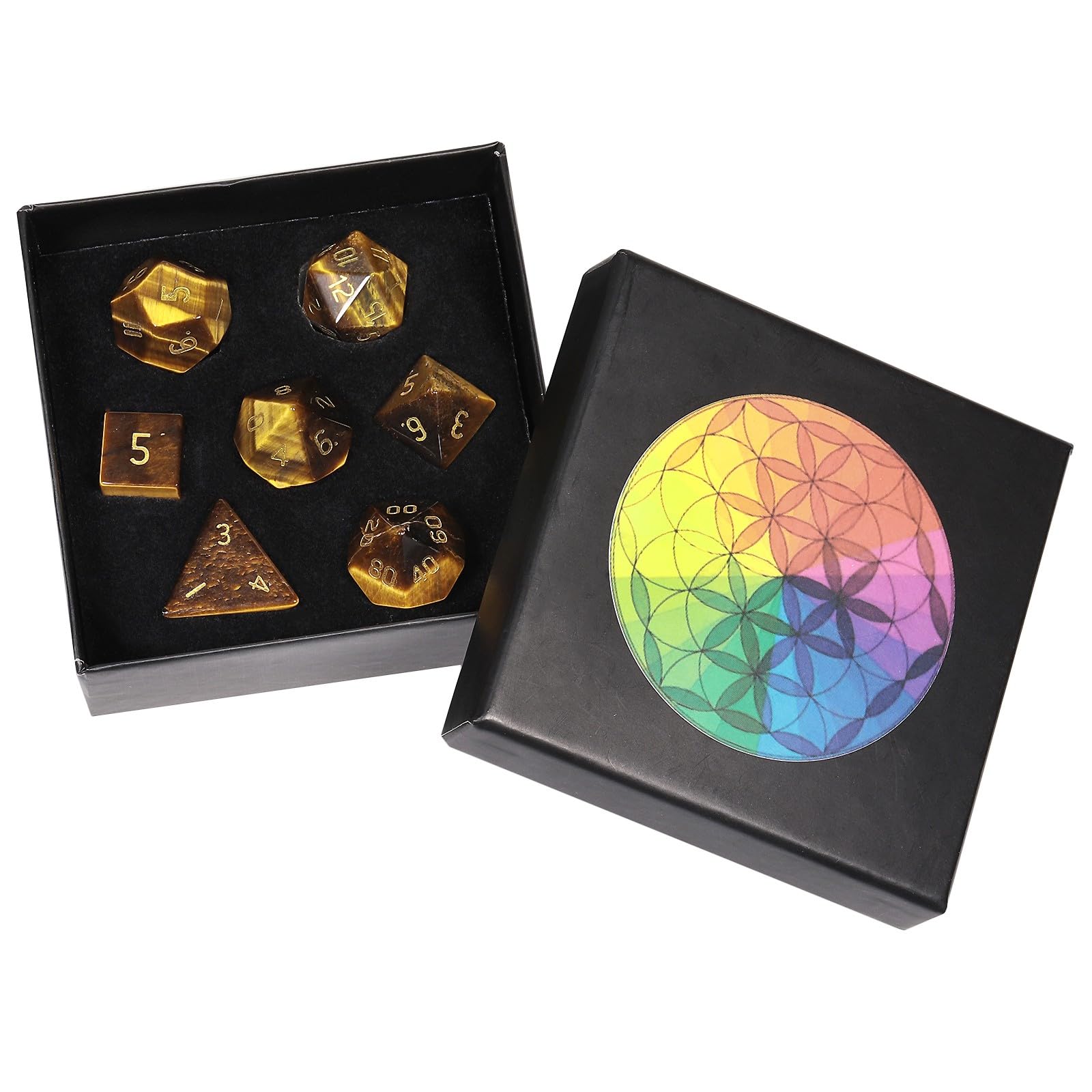 Nupuyai Tigerauge Stein polyedrische Würfel Edelstein Set für DND RPG | Würfel Set aus Stein für DND RPG MTG, Dungeon and Dragons, Tischspiele, Kristall Polyeder Würfel Set Geschenk