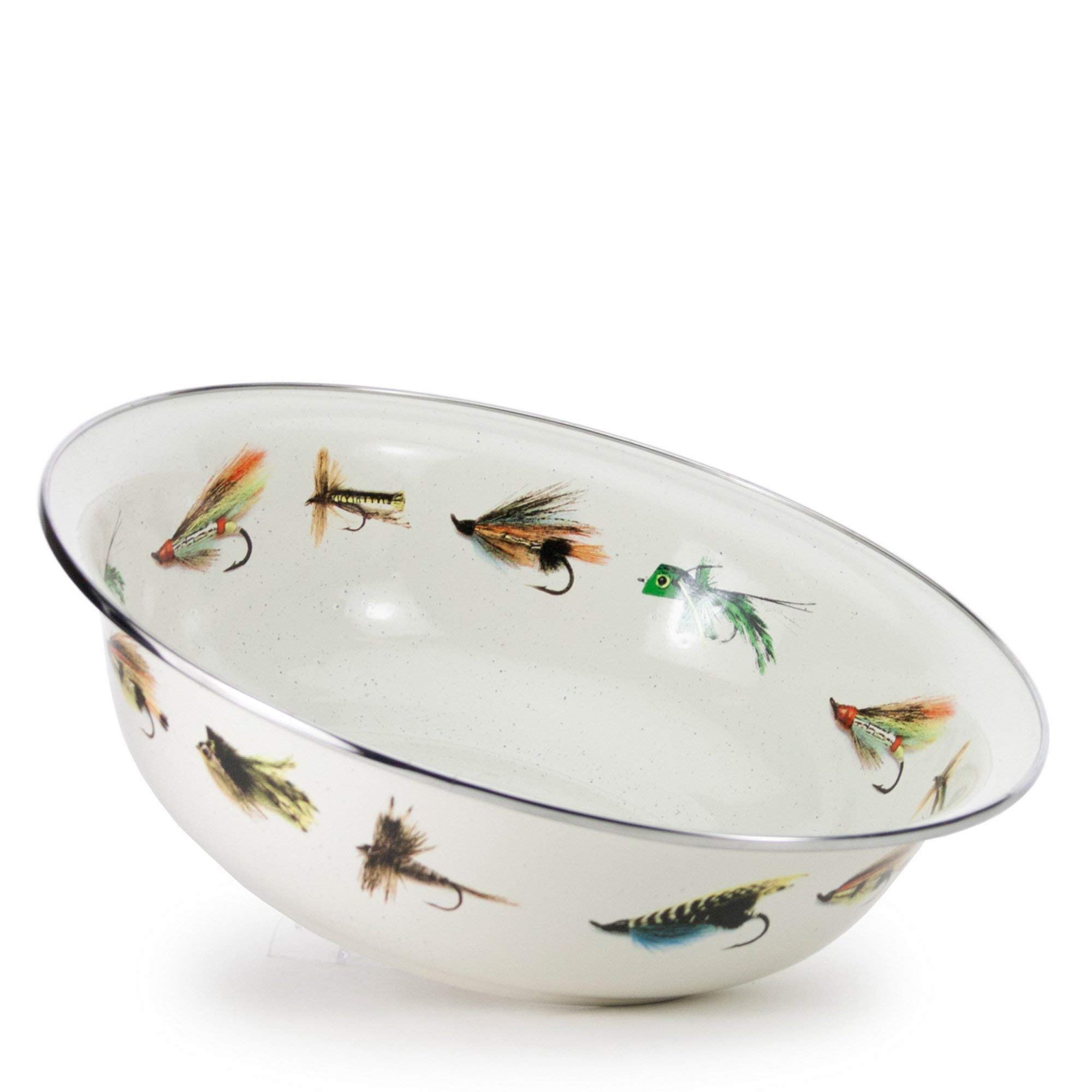 Enamelware - Fishing Fly Pattern - 13.5 Inch Round Serving Basin