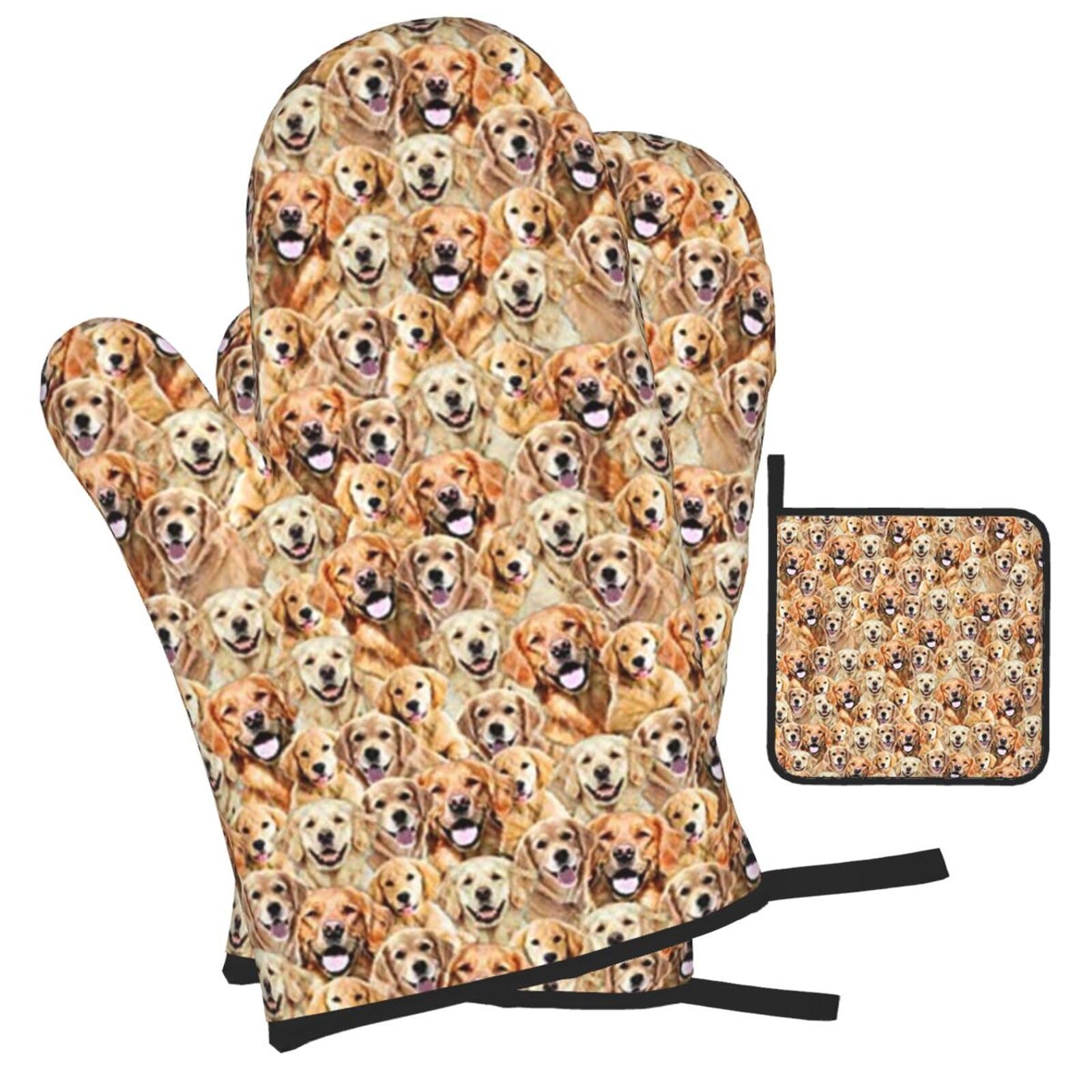 labrador retriever Dogs Printed Oven Mitts and Pot Holders Heat Resistant Set of 3 Pcs, Modern Kitchen Gloves & Potholders for Cooking Baking Grilling