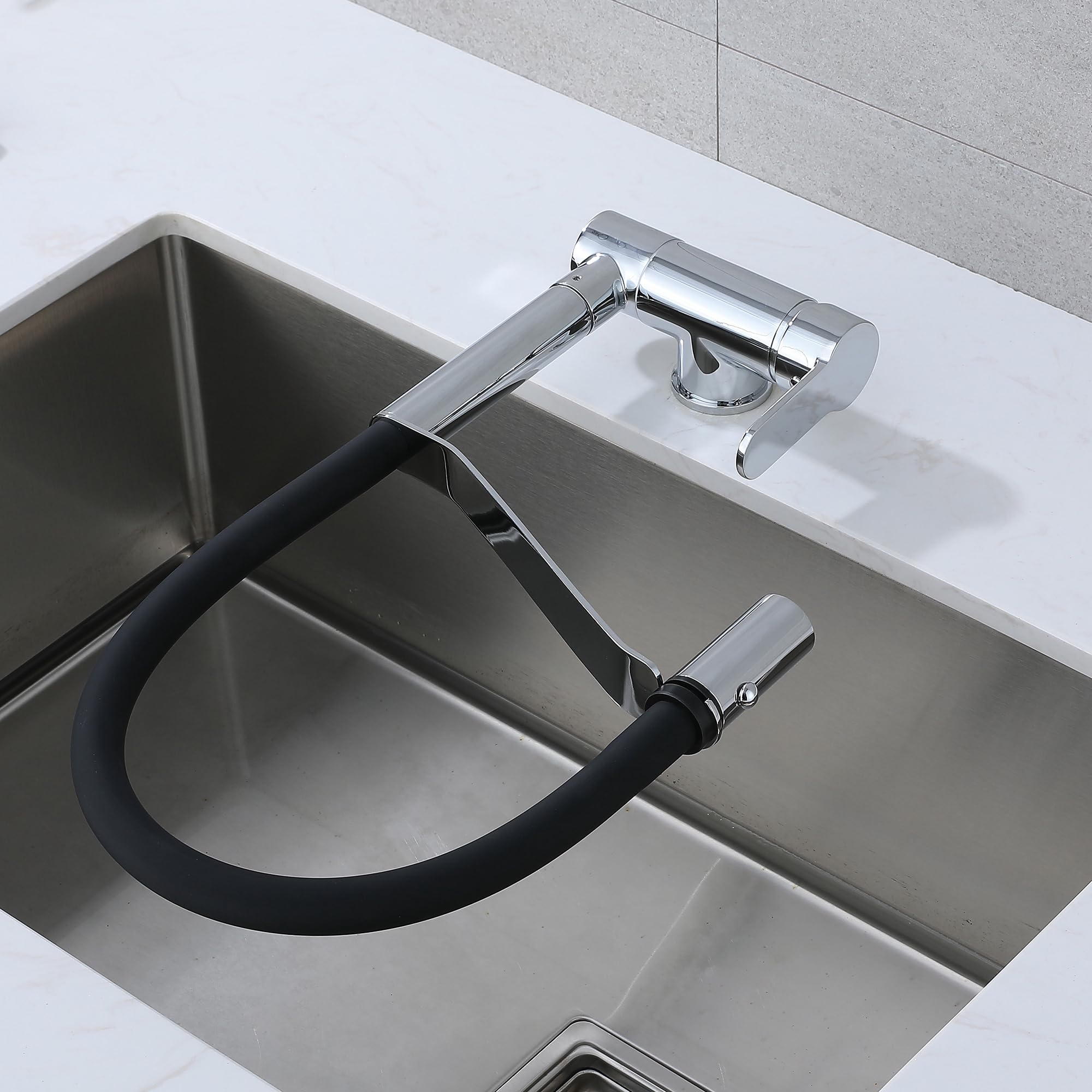 Vorfenster Küchenarmatur Aus 360° Verstellbarer-Wasserhahn Küche Mit 2 Strahlarten, 360° Drehbare Armatur Und Unterfenstermontage, Ideale Mischbatterie Für Küchen Unter Dem Fenster (chrom)