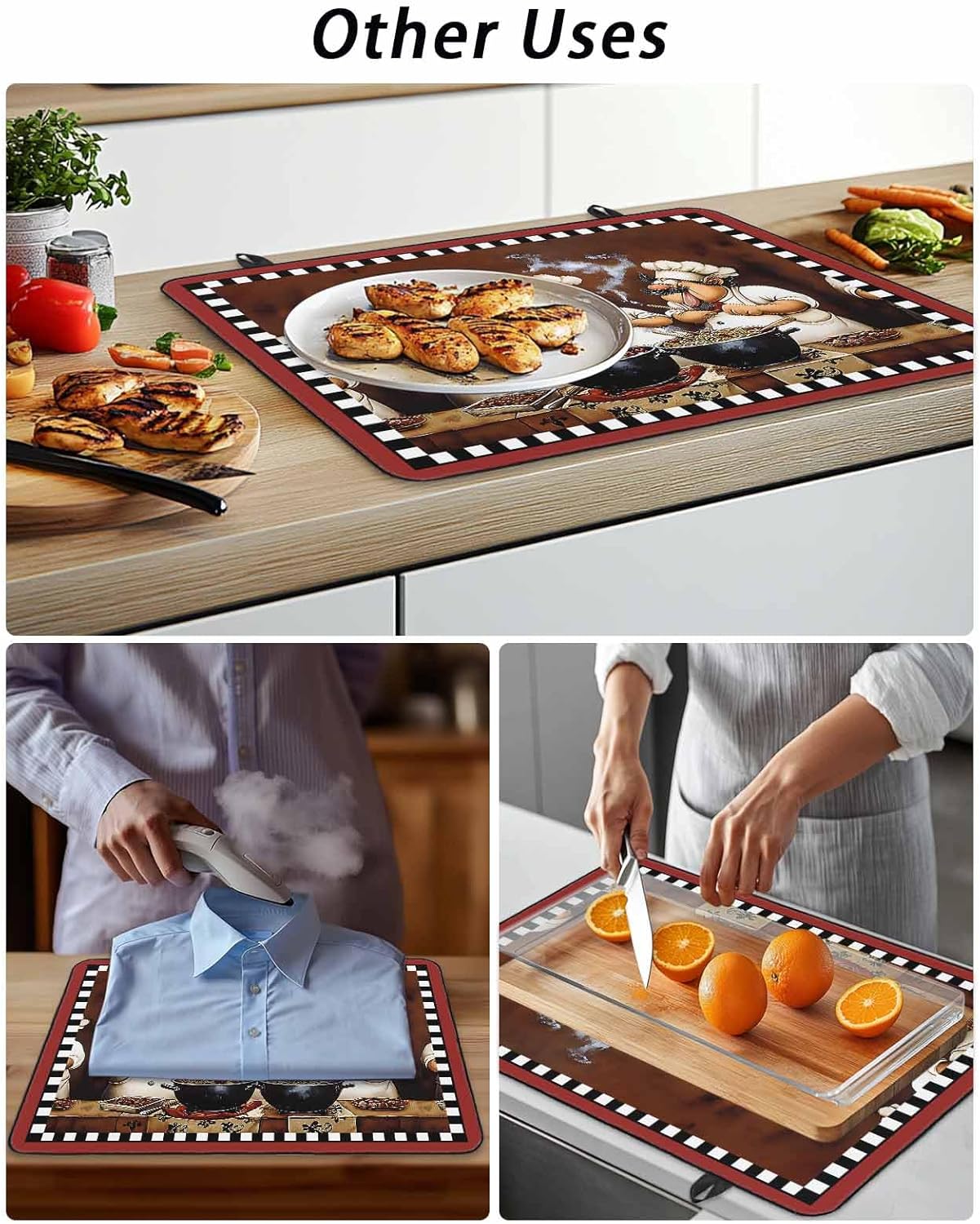 Fat Chef Stove Top Covers for Electric Stove, Kitchen Glass Ceramic Electric Cooktop Covers 28.5"x20.5", Cartoon Vintage Black Check Plaid HeatResistant Oven/Countertop/Dishwasher/Sink Protector