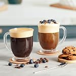 Mfacoy Tasses de café en verre 4, Coupe de café claire et grande 15 Oz avec poignées pour boissons chaudes, tasses claires pour le thé, Cappuccino, Latte, café Espresso, jus, tasse de café en verre