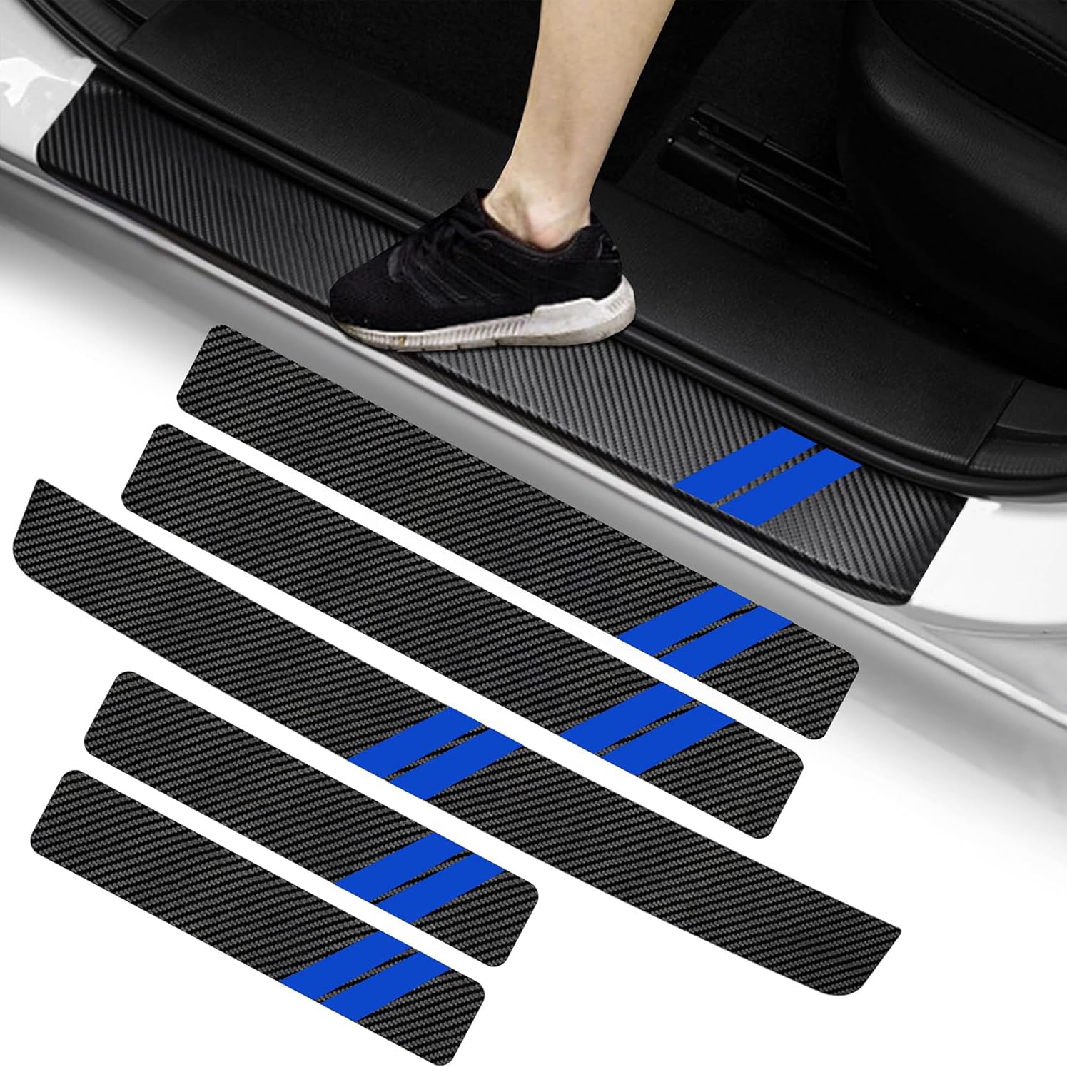 JOAAZAR 5 pcs Carbon Fibre Car Door Boot Sill Protector for Opel Astra 5Dr/3Dr Wagon