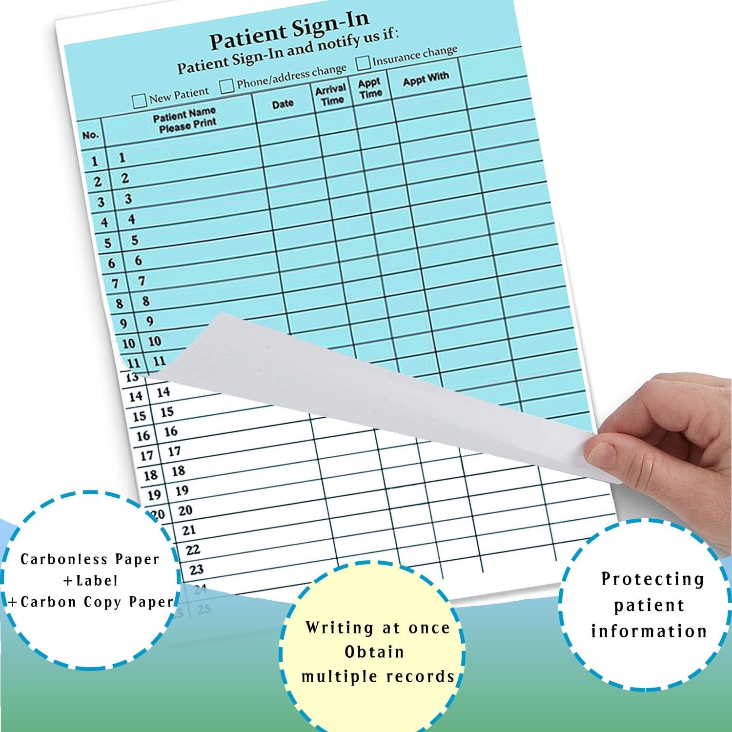 Patient Sign-in Label Forms 8-1/2" x 11" - Patients Sign in Sheets Compliant with HIPAA 25 Labels/Sheet, 25 Sheets/Pack (Blue)