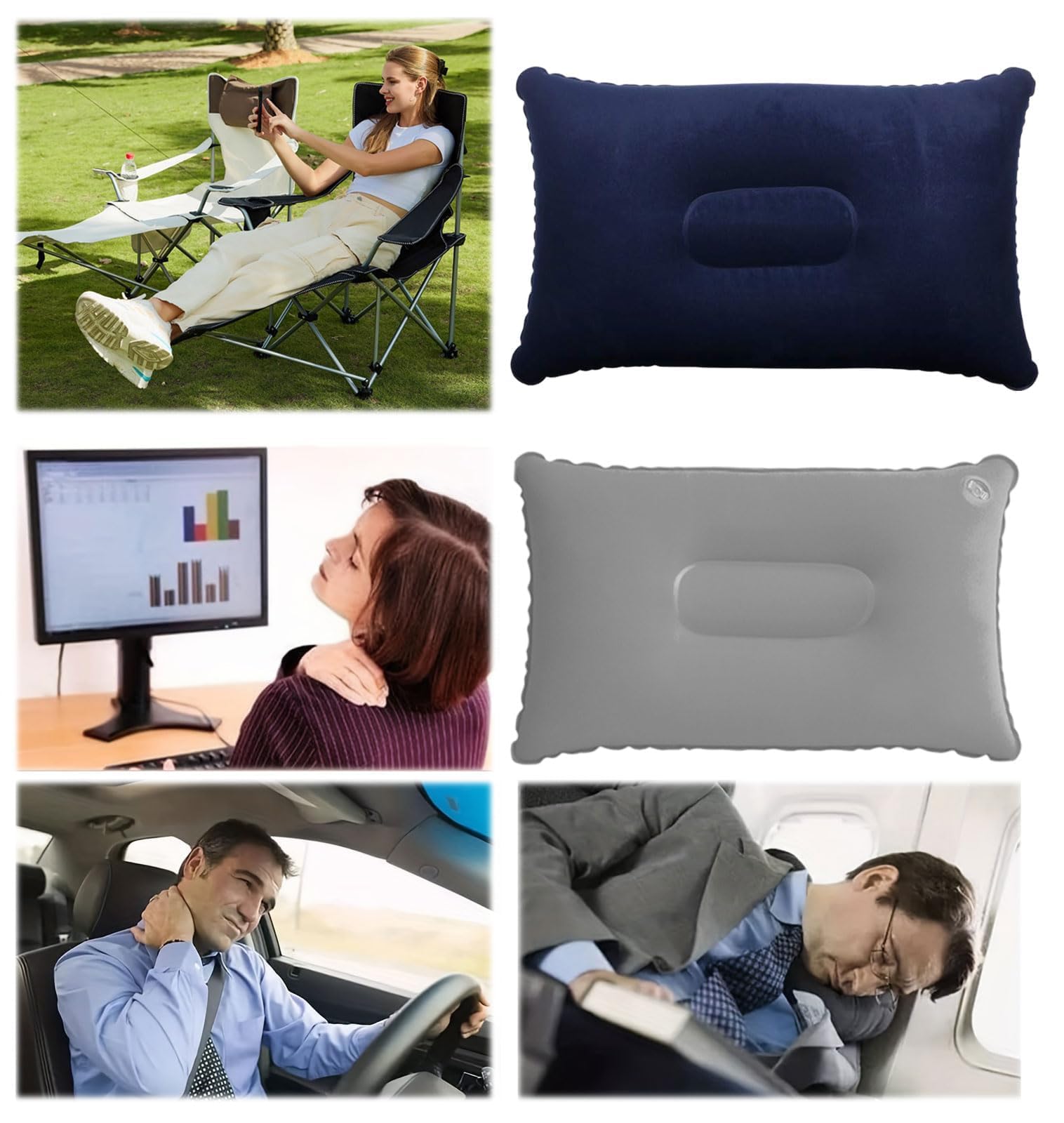 Coussin De Voyage Gonflable Ultra Léger - Pour Cou Et Tête - Inclut Masque Yeux Et Bouchons D'oreilles - Parfait Camping, Avion, Voiture