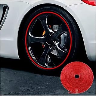 16M Rim Protectors for Alloy Wheels, Car Vehicle Color Wheel Rims Protectors Decoration Strip Tire Guard Line Rubber Moulding Trim, 2 Rolls of Car Wheel Rim Protection Strips,Red,16m