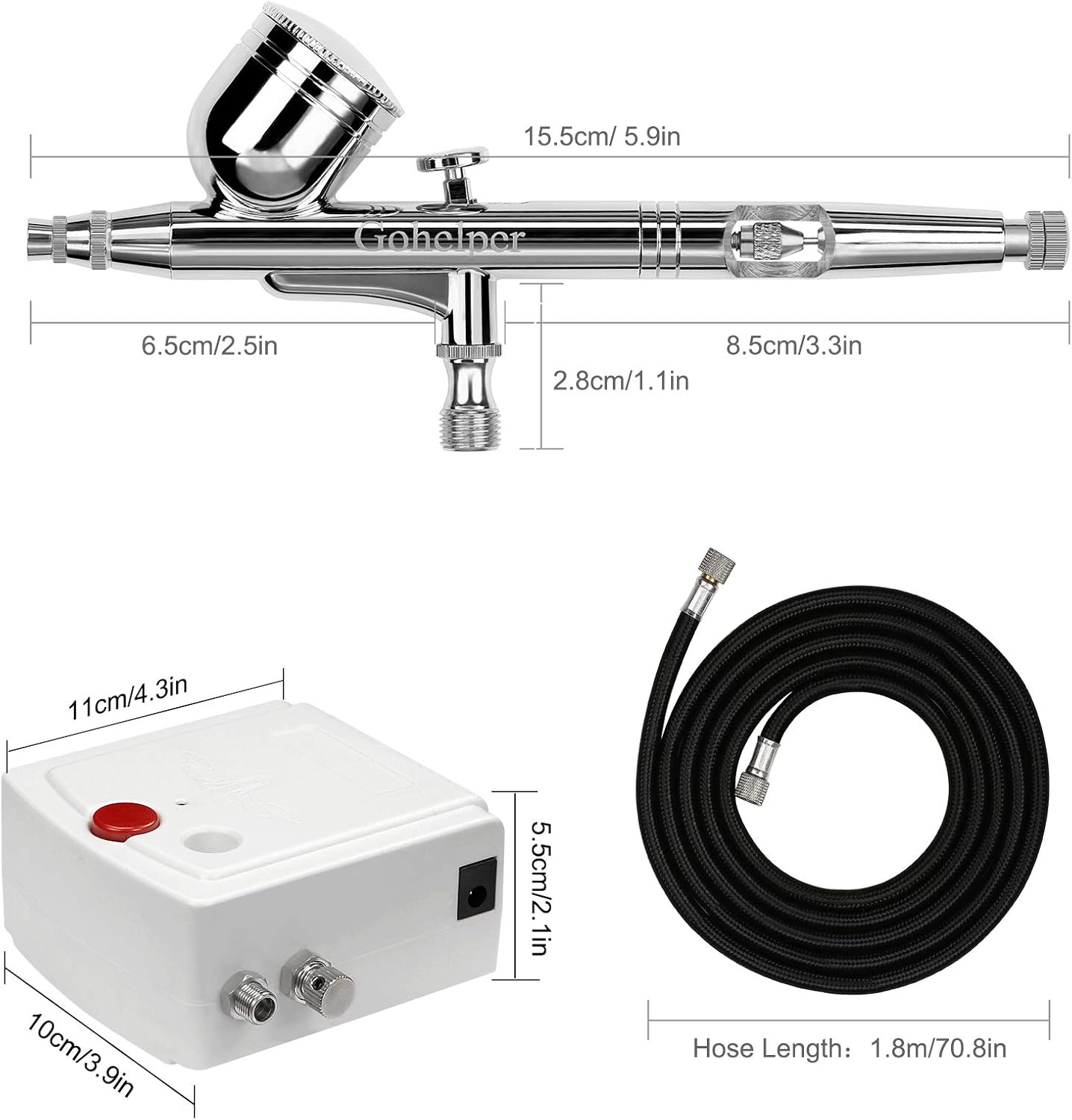 Gohelper Airbrush Kit with Compressor Dual-Action Airbrush Gun Set with Nozzle Needles Cleaning Kit Air Brushes for Painting, Models, Cake Decorating, Nails, Makeup, Shoes, Clothes, Cookies, Crafts : Arts, Crafts & Sewing