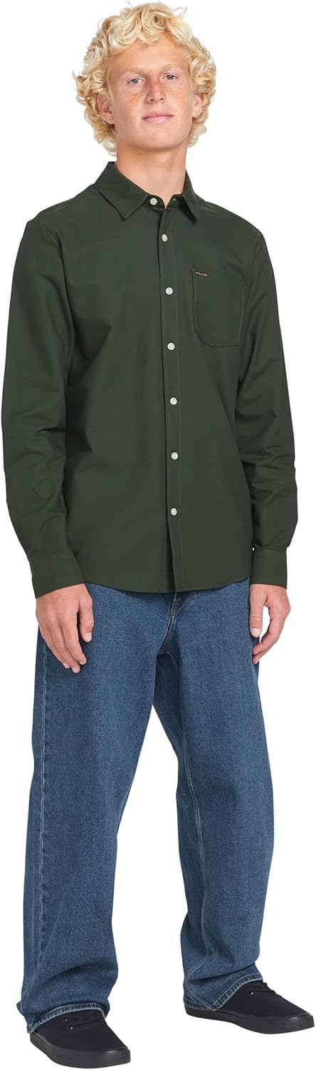 Volcom Mens Long Sleeve Woven Classic Button-up, Soft Cotton Blend, Casual Or Dress Shirt for Work & Everyday Wear
