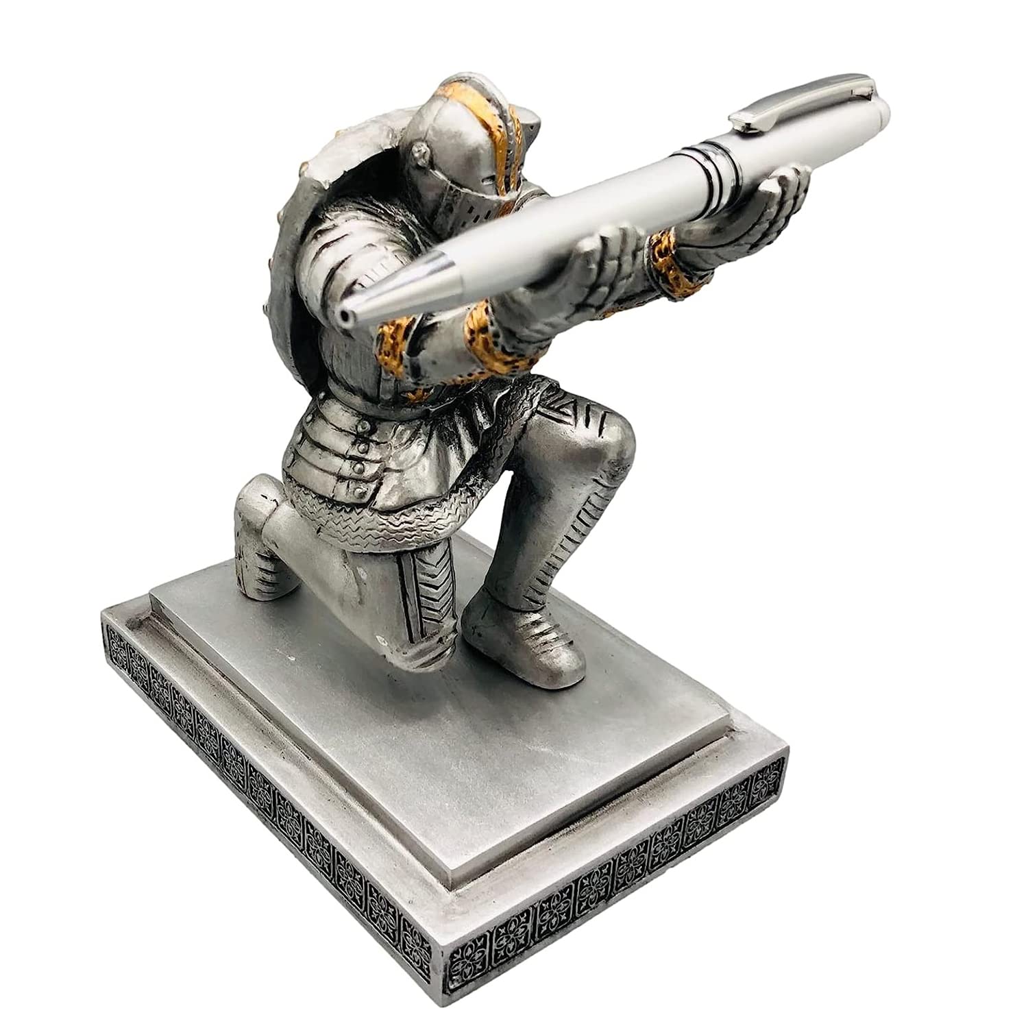 ELECDON Executive Knight Pen Holder -Soldier with Shield Personalized decoration Desk Accessory Stationery organizer, creative Pen Stand Decorative Gift for Office