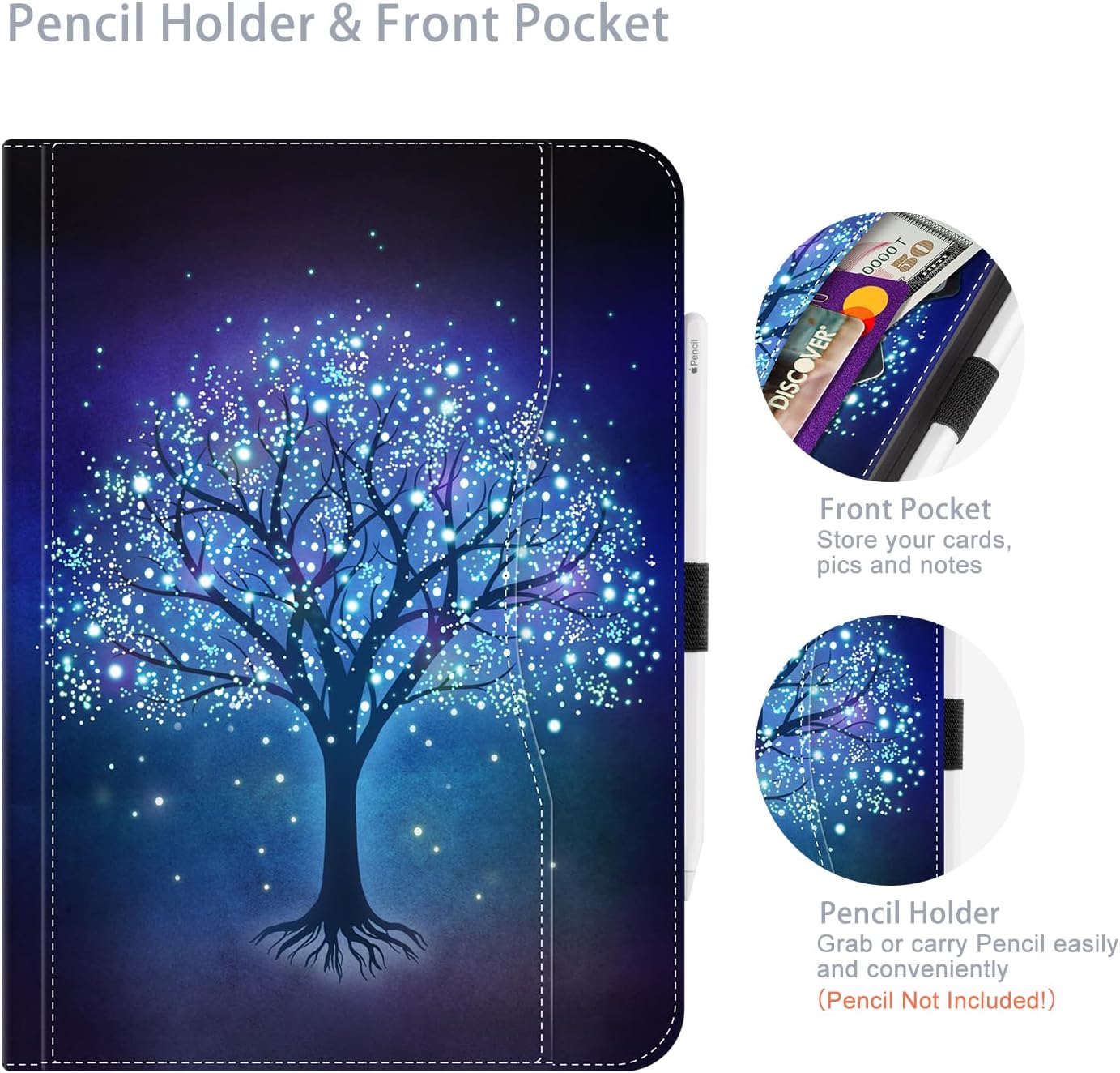 for iPad (A16) 11Th/10Th Generation Case 2025/2022, for iPad Case 11Th/10Th Generation, 10Th/11Th Gen iPadCase Cover Pencil Holder/Hand Strap/Pocket/Adjustable Stand, Blue Star Tree