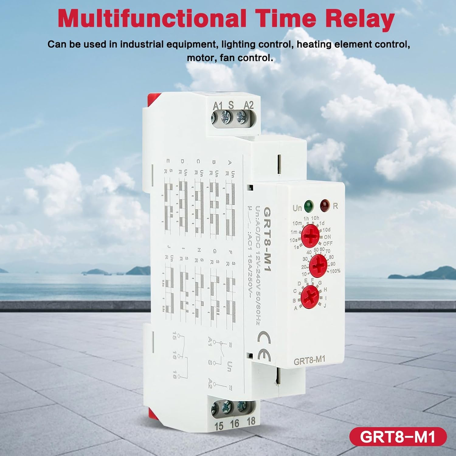ZPSHYD GRT8-M1 Multifunctional Time Relay, 16A Multifunctional Delay Time Relay with 10 Functions DIN Rail Mount AC/DC 12V~240V