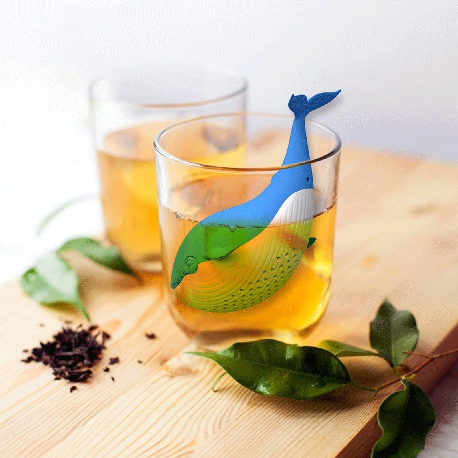 Colador de té lindo para hacer té, colador de té a granel, sabor a hierbas, filtro de silicona, difusor de té, juego de té en forma de ballena y tetera