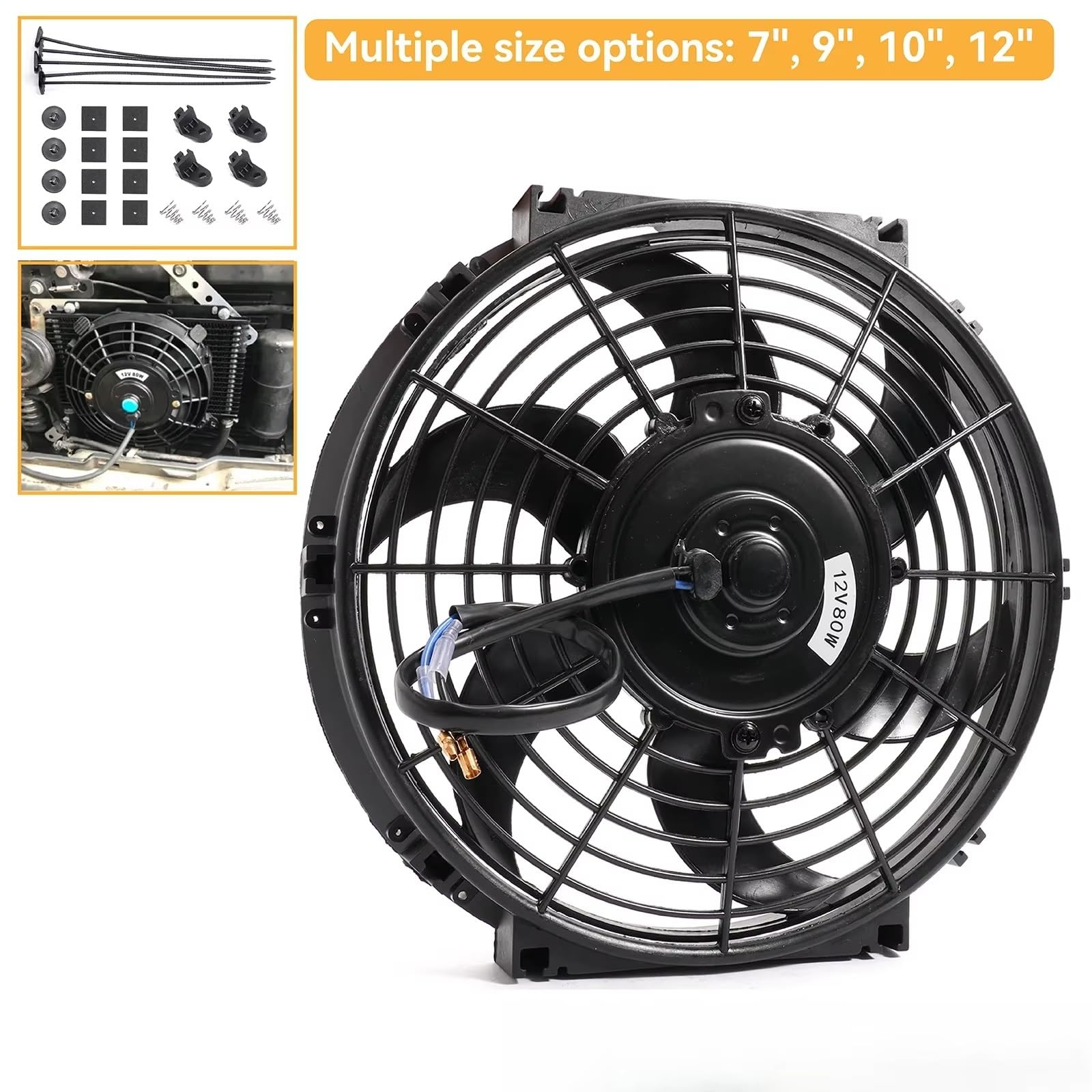 Ventilador Refrigeración Motor Universal 7 9 10 12 Pulgadas 12V 80W 2100RPM Ventilador De Refrigeración De Aire Acondicionado Para Coche Kit De Montaje Fresco Accesorios Para Coche(9 INCH)