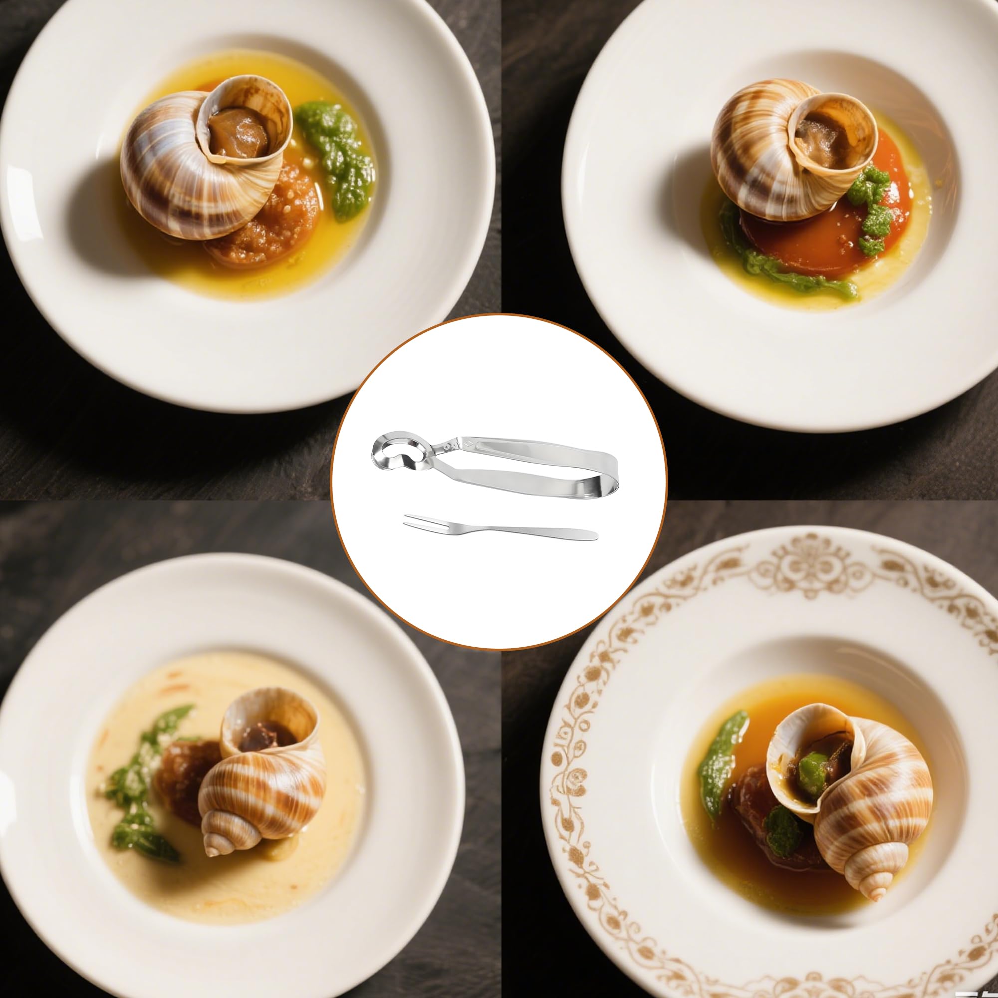 2 pinze per lumache a buffet, pinze da cucina in acciaio inox + 2 pezzi di lumache in acciaio inox forchetta da frutta per snails, ciotole crostacei, posate utensili da cucina (argento)