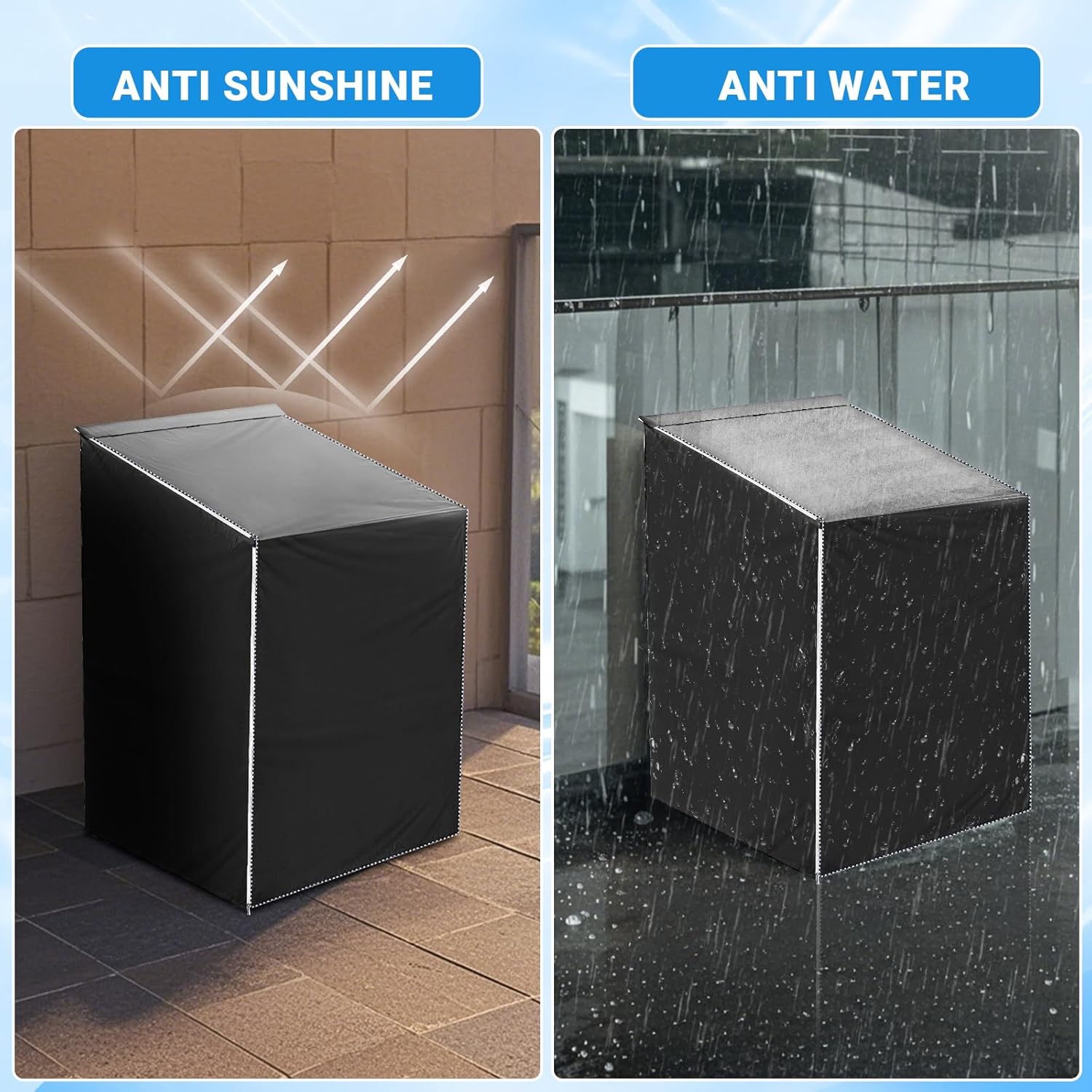 2 Pack Washer and Dryer Cover Waterproof Washer/Dryer Cover for Top and Front Load Washer Dryer Zipper Design Sunproof washer and dryer covers for Most Front-loading Machine, Black