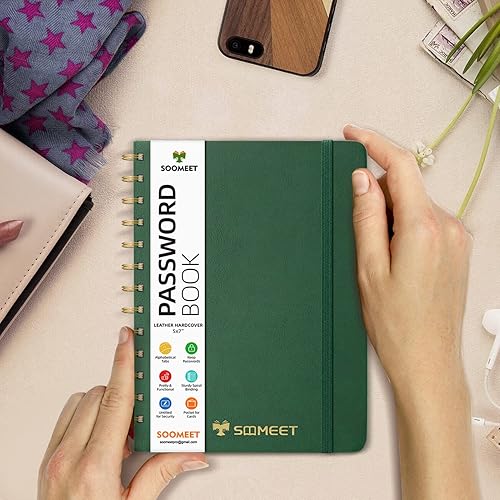 Miniatura 7 de Libro de contraseñas en espiral con pestañas alfabéticas, libro de registro de 5 x 7 pulgadas para detalles de inicio de sesión de sitio web de