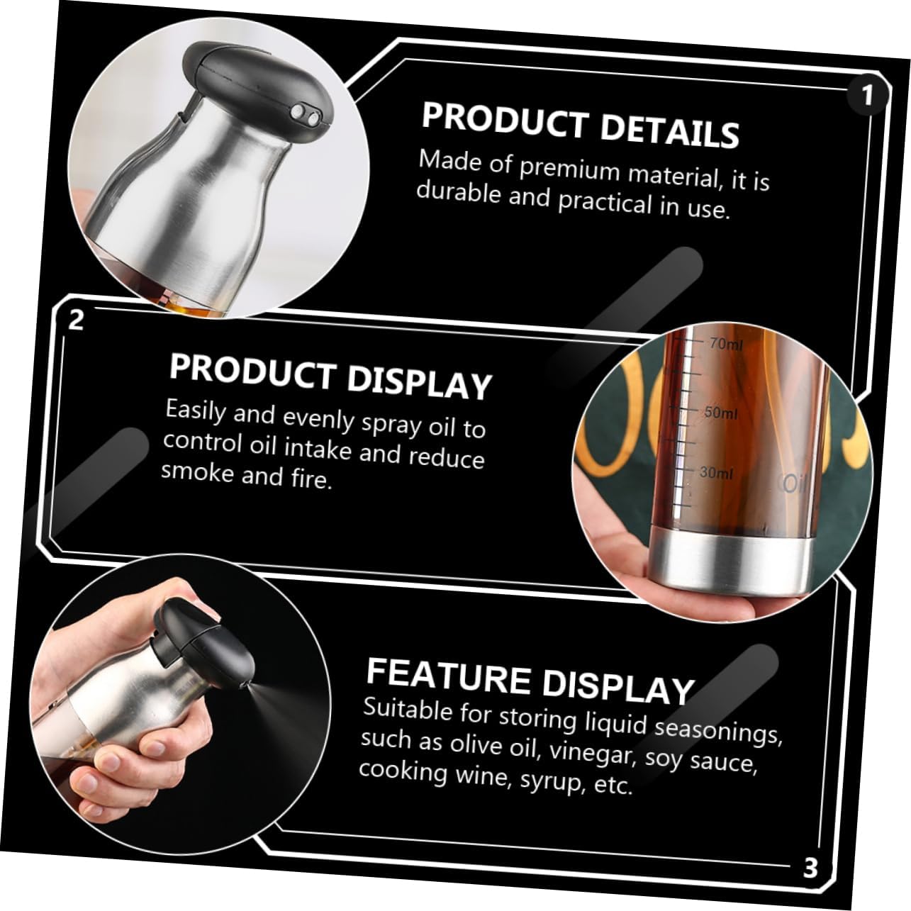 Luxshiny Cooking Oil Dispenser Sprayer Oil Spray Bottle Kitchen Storage Bottle Practical Nozzle Non-