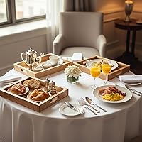 Vista 4 de item_name: VICTORY RELAX Natural Acacia Wooden Rectangular Serving Tray with Handles, Set of 2 (15"x11" & 13.6"x 9.6"), Large Tray for Ottoman