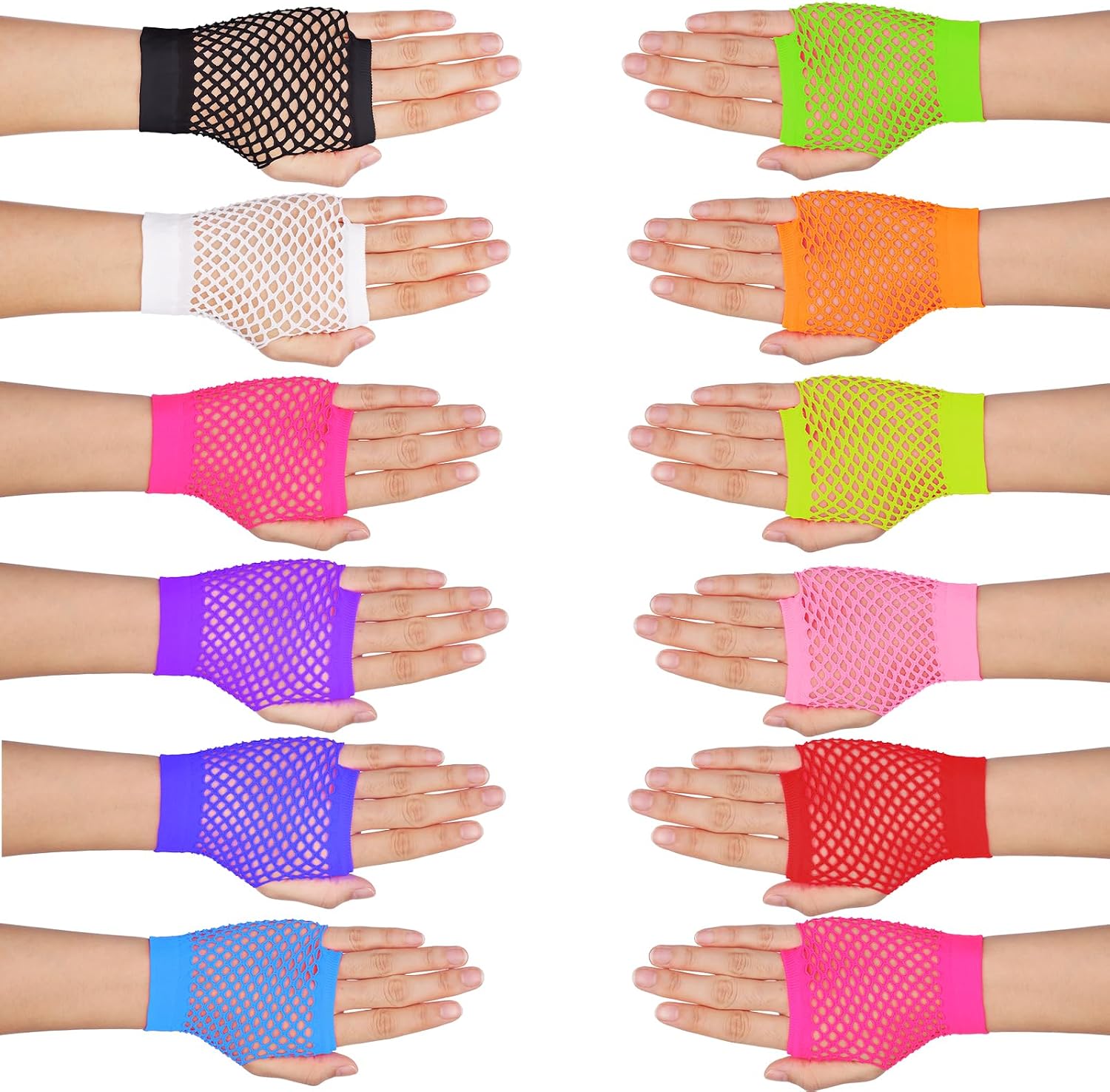 12 Pairs Fingerless Fishnet Gloves 80s 90s Short Neon Mesh Gloves Assorted Colors Fishnet Arm Sleeves for Halloween Party Costume Cosplay Women