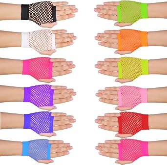 12 Pairs Fingerless Fishnet Gloves 80s 90s Short Neon Mesh Gloves Assorted Colors Fishnet Arm Sleeves for Halloween Party Costume Cosplay Women