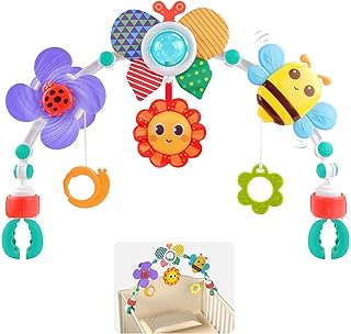 Baby Pram Toys for Babies 0-6 Months Stroller Arch Toy Foldable Pram Toys for Babies 6-12 Months Honeybee Stroll Stroller Arch Travel Play Arch Stroller for Ram Stroller Car Seat Crib- Bees Car Clip