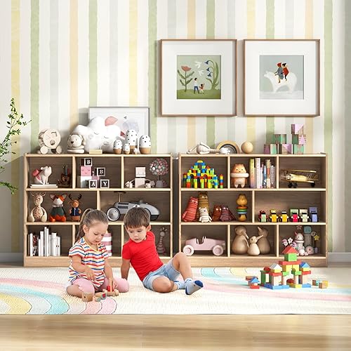 Miniatura 2 de HONEY JOY Organizador de almacenamiento de juguetes para niños, estante de almacenamiento de 8 secciones para preescolar, organizador de madera