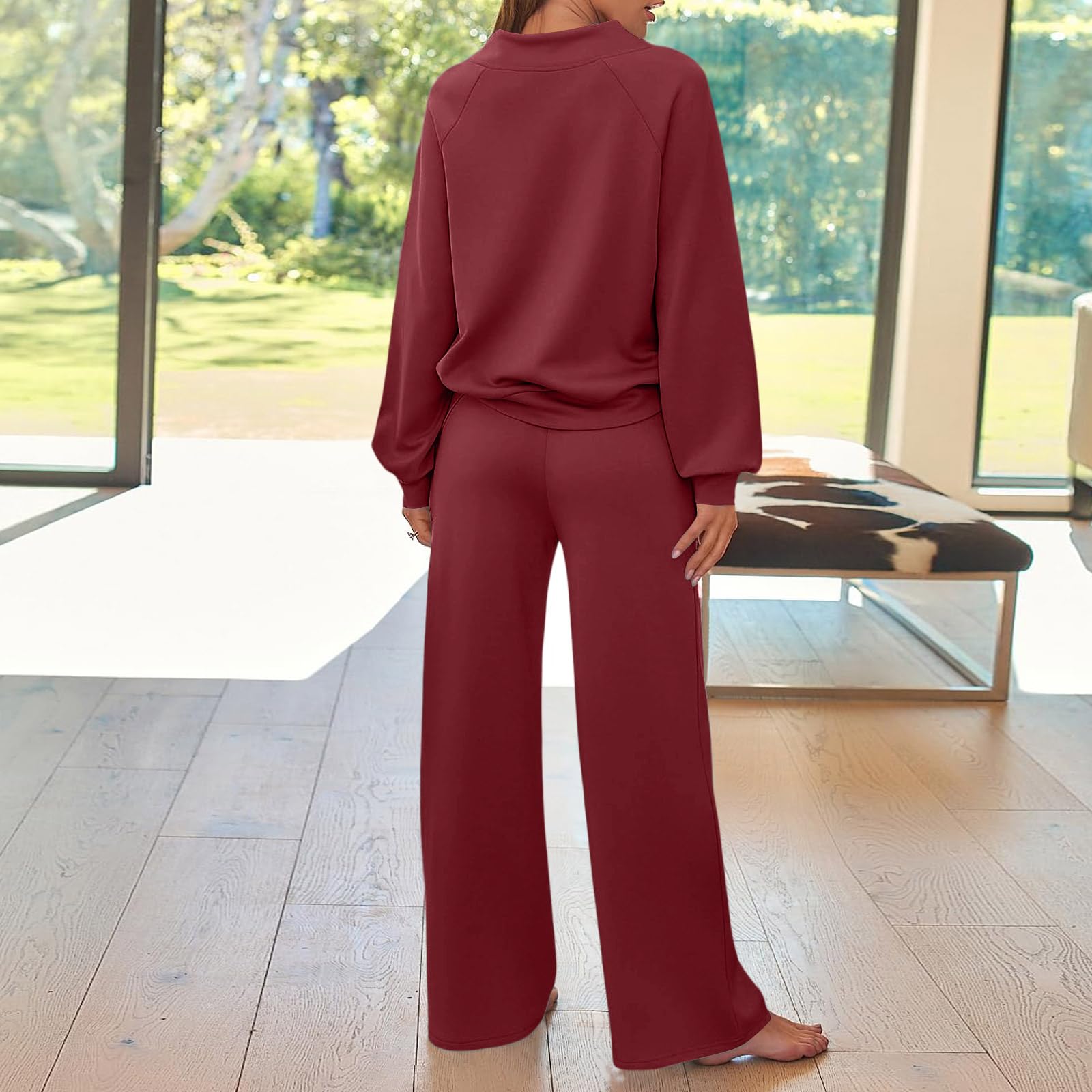 Due Pezzi Donna Sportivo Vita ​Alt Vacanza Top E Pantaloni Manica Lunga Stile di Strada Stirata Tinta Unita