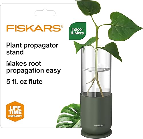 Fiskars Propagador de plantas, 1 pieza – Jarrón de propagación de vidrio decorativo individual con base de metal para enraizar esquejes de plantas y