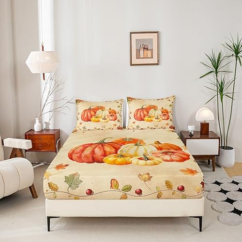 Miniatura 4 de Sábana bajera ajustable para niños, tamaño individual, diseño de hojas de arce de cosecha de otoño, decoración de habitacióncabaña para niñas y