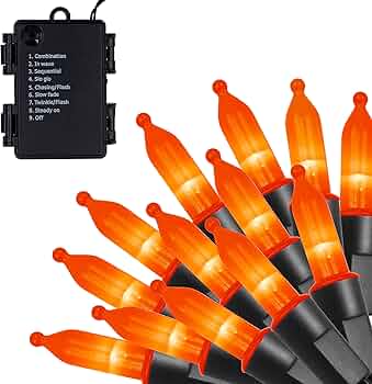 50 LED Outdoor Halloween Lights, 16 FT Mini String Light with 8 Modes, Waterproof Battery Operated Tree Lights for Indoor Outdoor Patio Garden Party Wedding Decoration, Orange