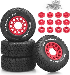 1/10 RC Short Course Truck Tires and Wheels, daitoku RC Car Tires with 12mm 14mm 17mm Hex for 1/10 Slash 2WD 4×4 Arrma Senton Axial Losi Redcat Rc4wd - Style E (Red)