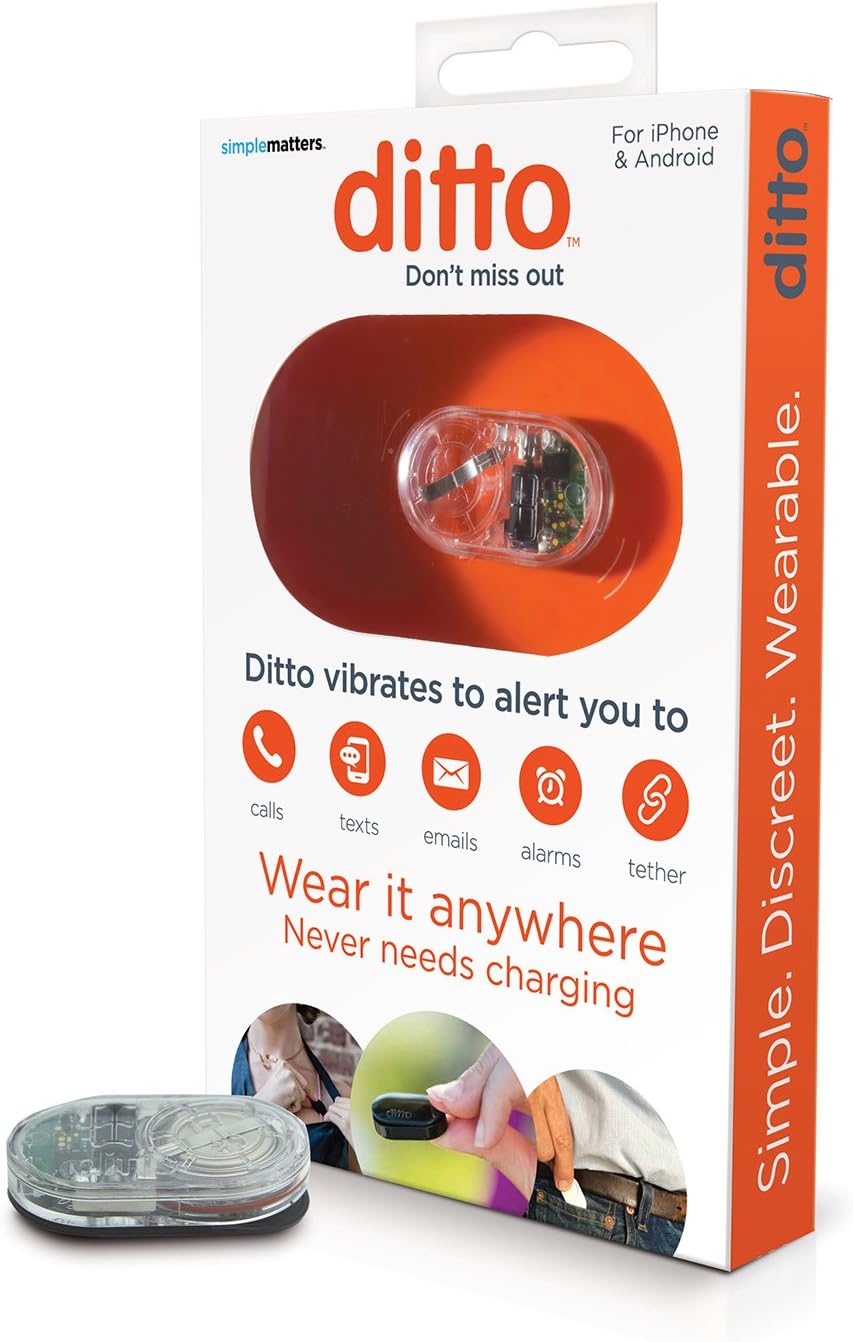 Ditto Vibrating Notification Device for People with Hearing Loss, Waterproof, iOS & Android Compatible, Clear