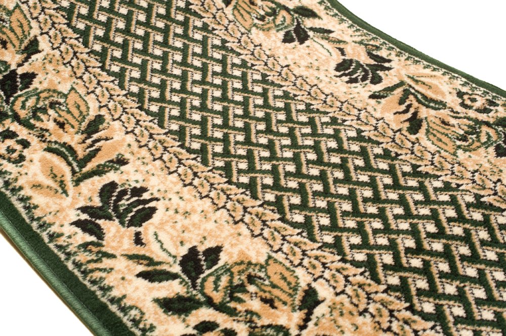 TAPISO Atlas Teppich Läufer Meterware Flur Kurzflor Wohnzimmer Küche Karo Streifen Floral Blumen Grün Creme Meliert ÖKOTEX 80 x 390 cm