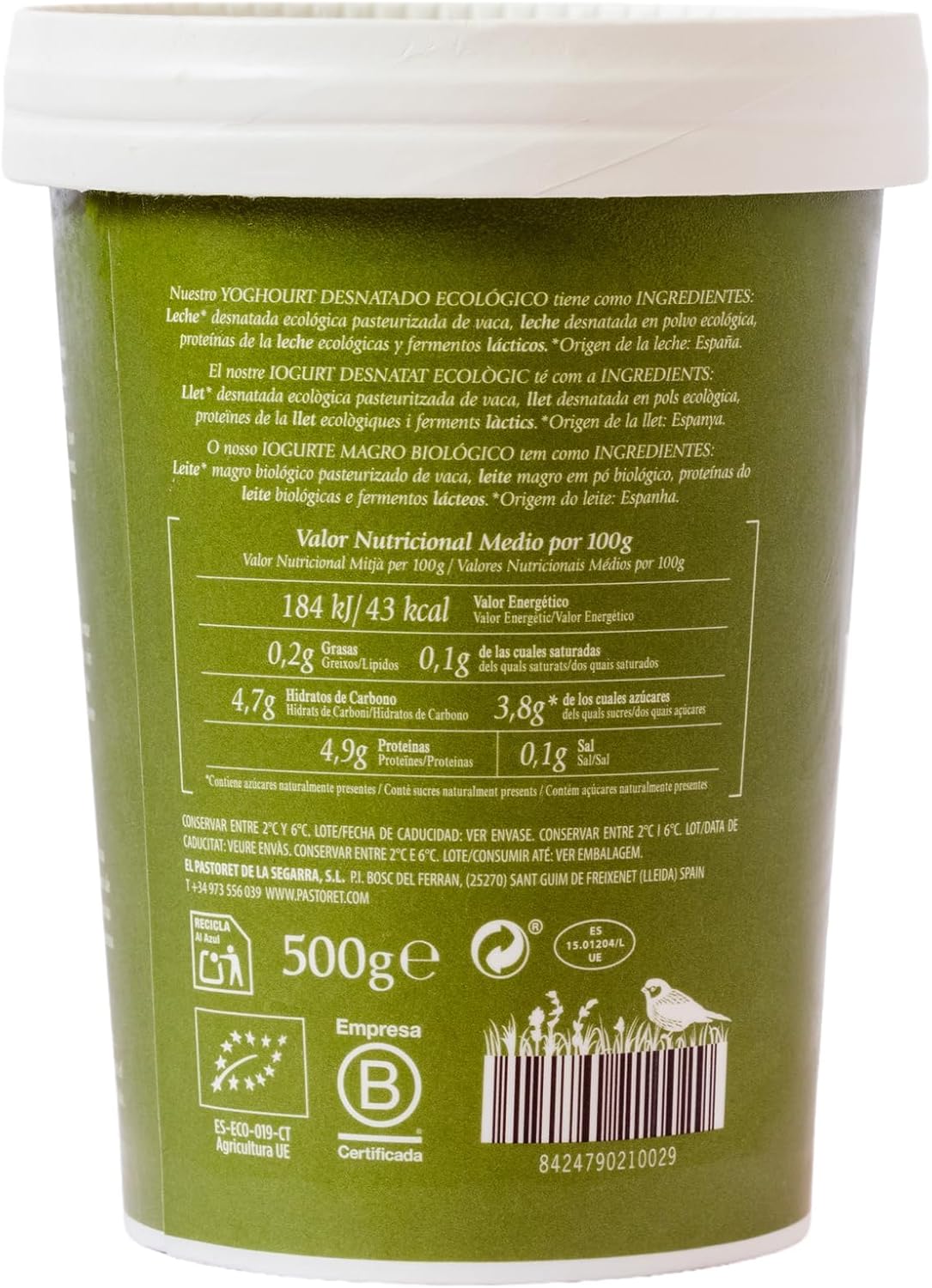 Pastoret Yogur Ecológico Natural Desnatado, 500g - Imagen 3