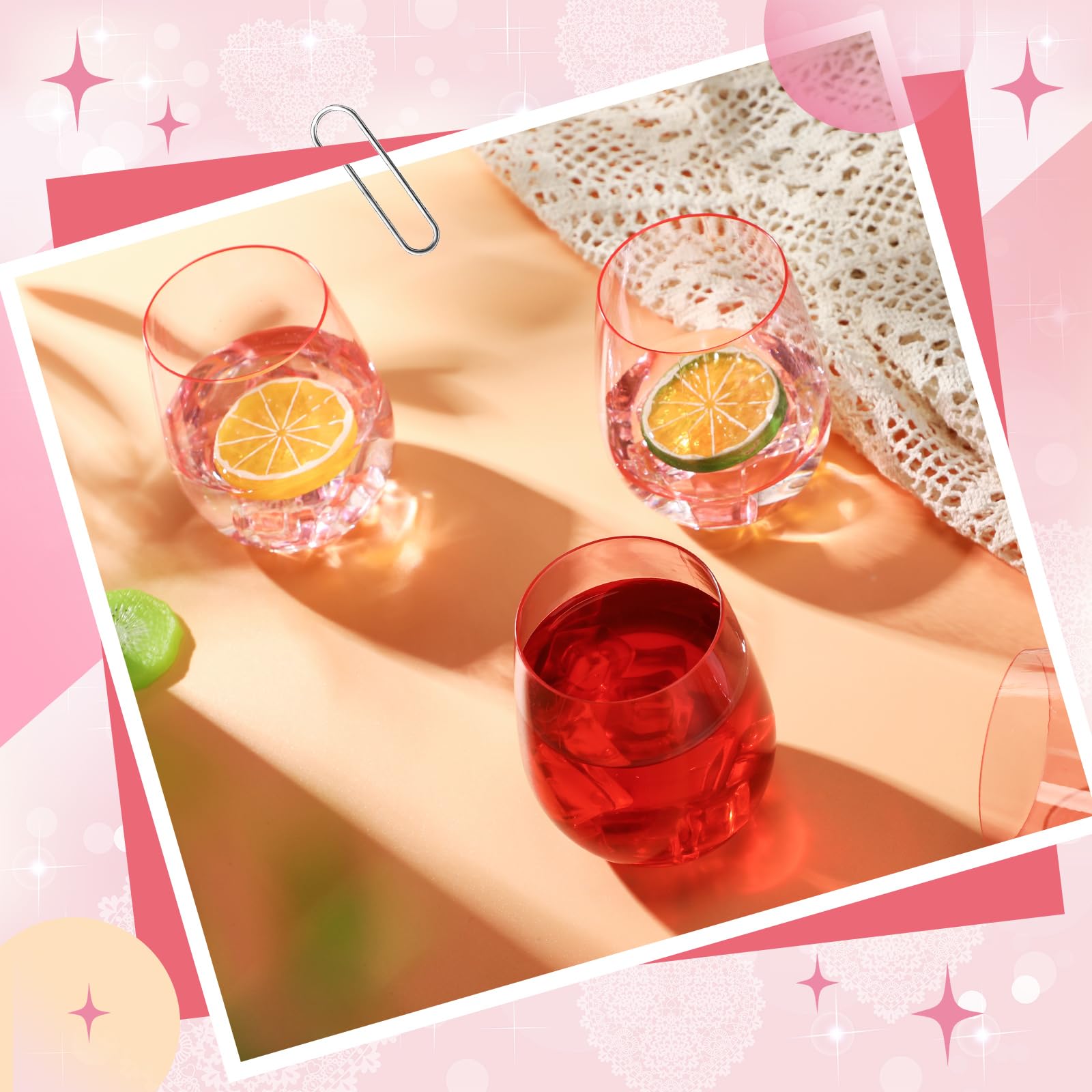 Layhit Weingläser ohne Stiel, Kunststoff, wiederverwendbar, unzerbrechlich, für Whiskey, Champagner, Valentinstag, Hochzeit, Jahrestag, Geburtstag, Party, 400 ml, 32 Stück