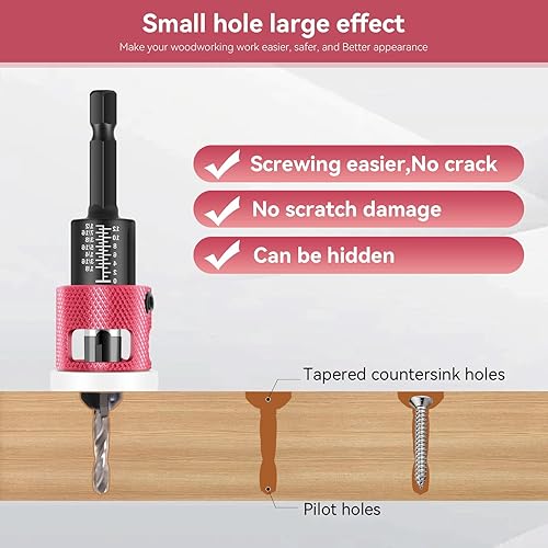Miniatura 4 de Juego de brocas avellanadas  5 brocas avellanadas con tope de baja profundidad de fricción, brocas cónicas HSS M2, brocas de carburo de 14 pulgadas