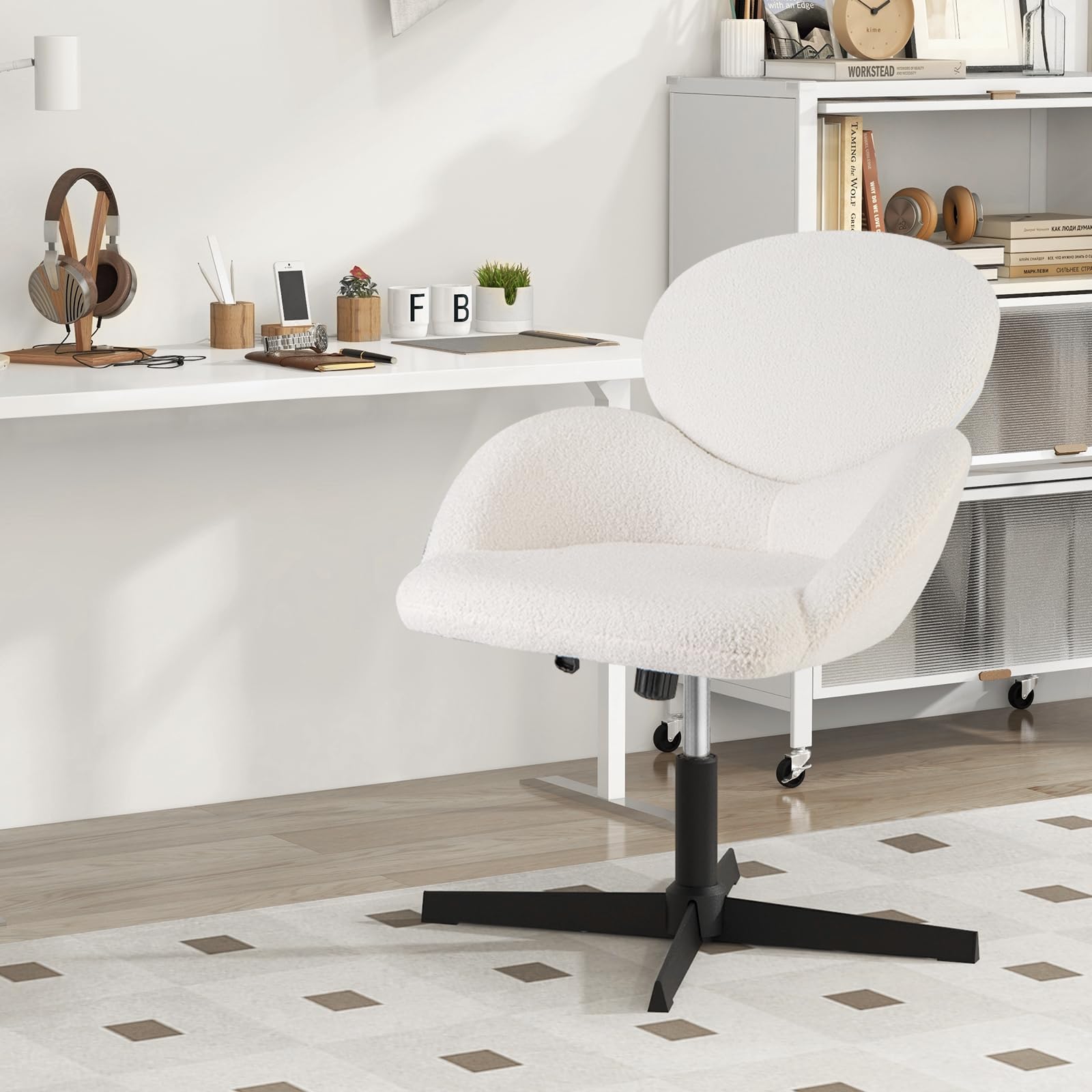 NMK HOME Sedie Ufficio Girevole con Ruote 360 ° - Sedia Scrivania Regolabile in Altezza - Montaggio Semplice e Base Cromata