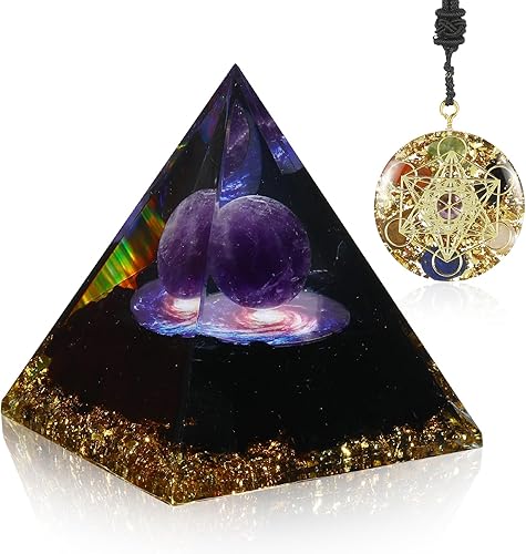 Pirámide de orgón grande para energía positiva, amatista de orgonita y obsidiana pirámides de cristal curativo para reducir el estrés, la meditación