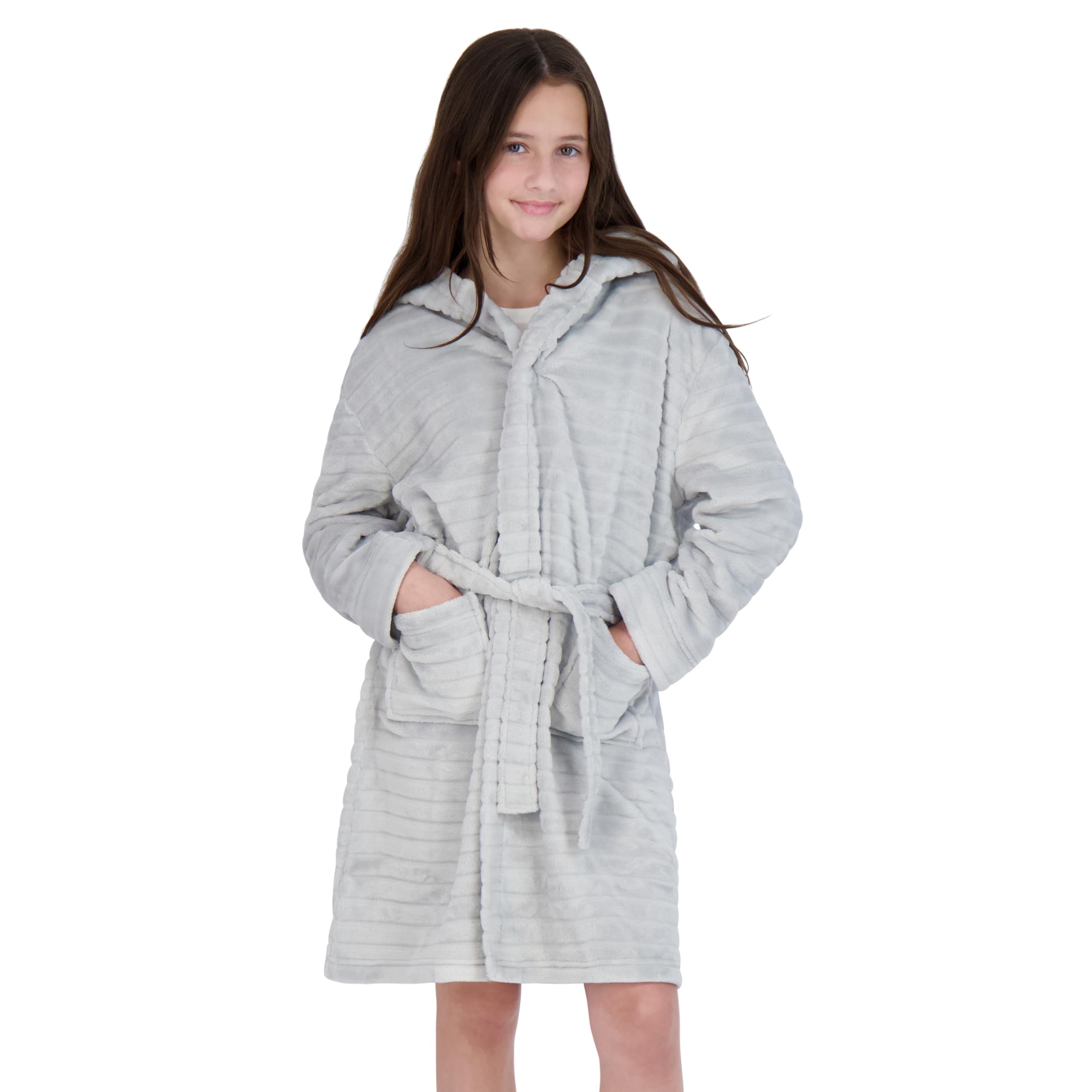 US Angels Plush Robe For Girls- Plush Winter PJ Robe With Pockets, Hoodie &amp; Belt- Ultra-Soft Bathrobe