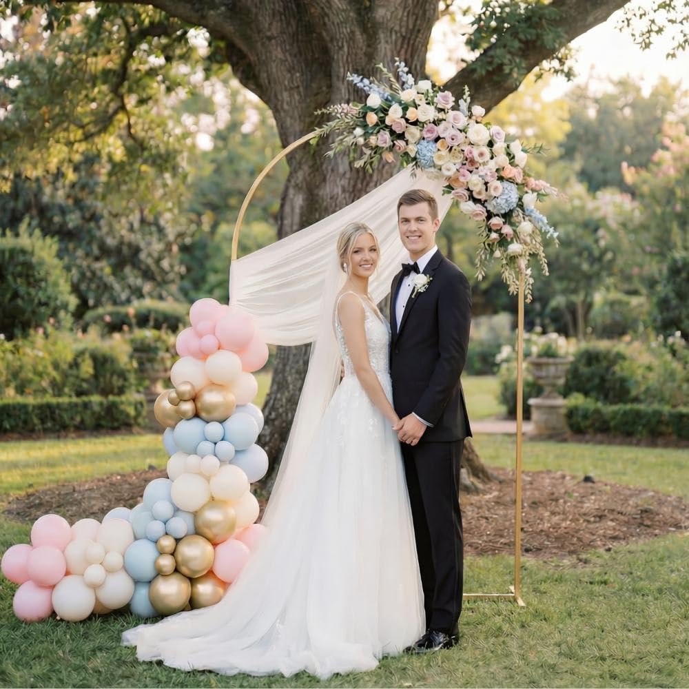 TERRE JARDIN Arche Mariage Métal Doré 220 x 120 cm - Support Décoration Cérémonie - Arche Ballon et Fleur pour Mariage, Anniversaire et Événement