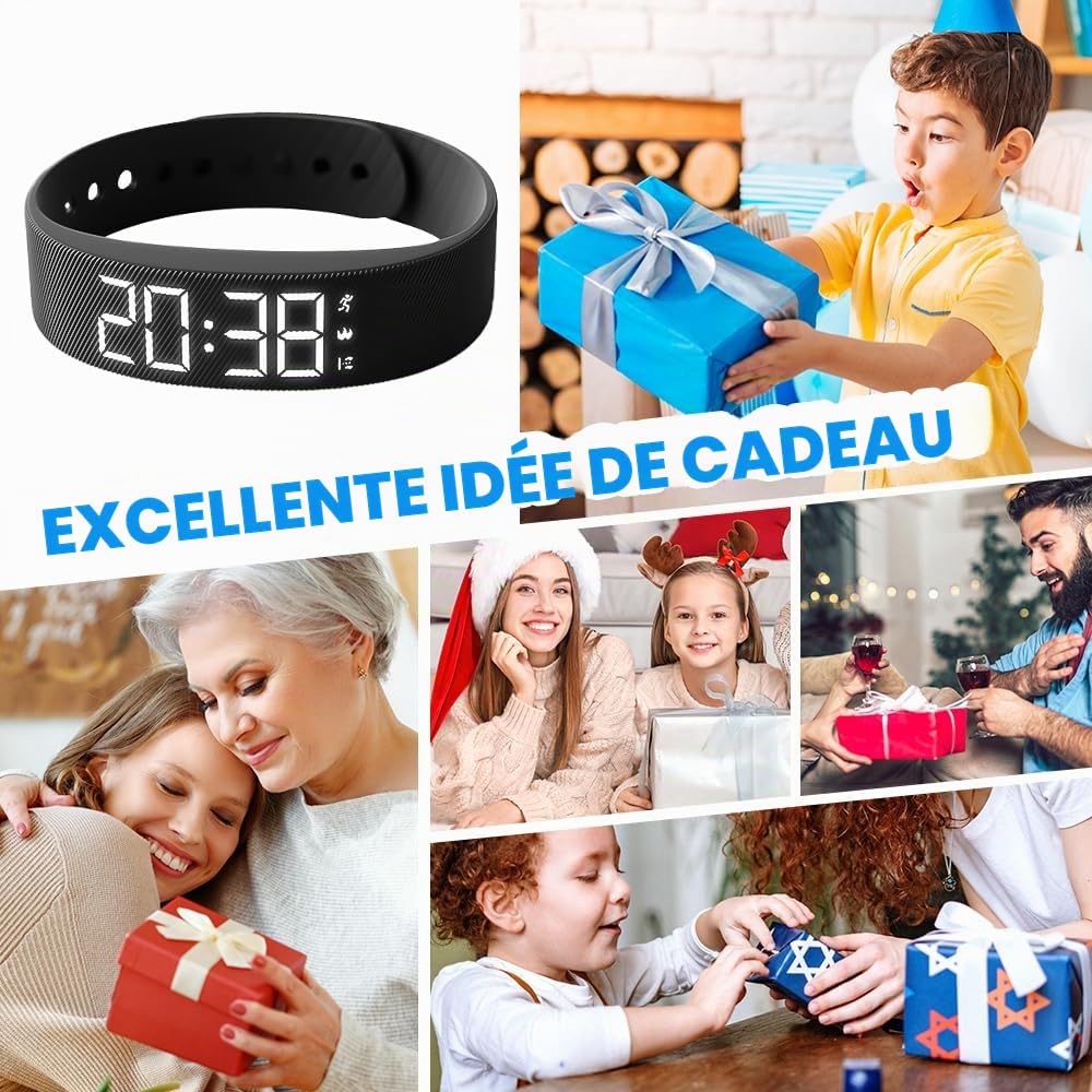 Bracelet Reveil Vibrant, Bracelet De Réveil Vibrant Silencieux, Étanchéité Ip65,MontreRéveil Rechargeable Par USB, Montre De Rappel D’Alarme Vibrante Pour Hommes Femme, Activité Quotidienne