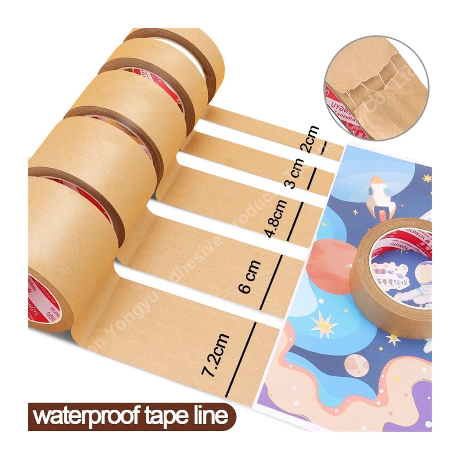 Mehrzweckband, Viskositätsbraunes Kraftpapierband, selbstklebendes, reißfestes, faserverstärktes Klebeband for versiegelte Kartonverpackungen(0.13MM*24MM,50M)