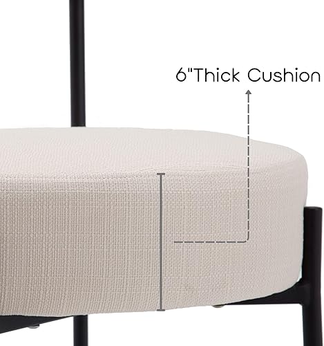 Miniatura 4 de ROCITY Juego de 2 sillas de comedor modernas color beige, tapizadas de tela de lino, con respaldo de barril, sillas laterales de metal Boucle para