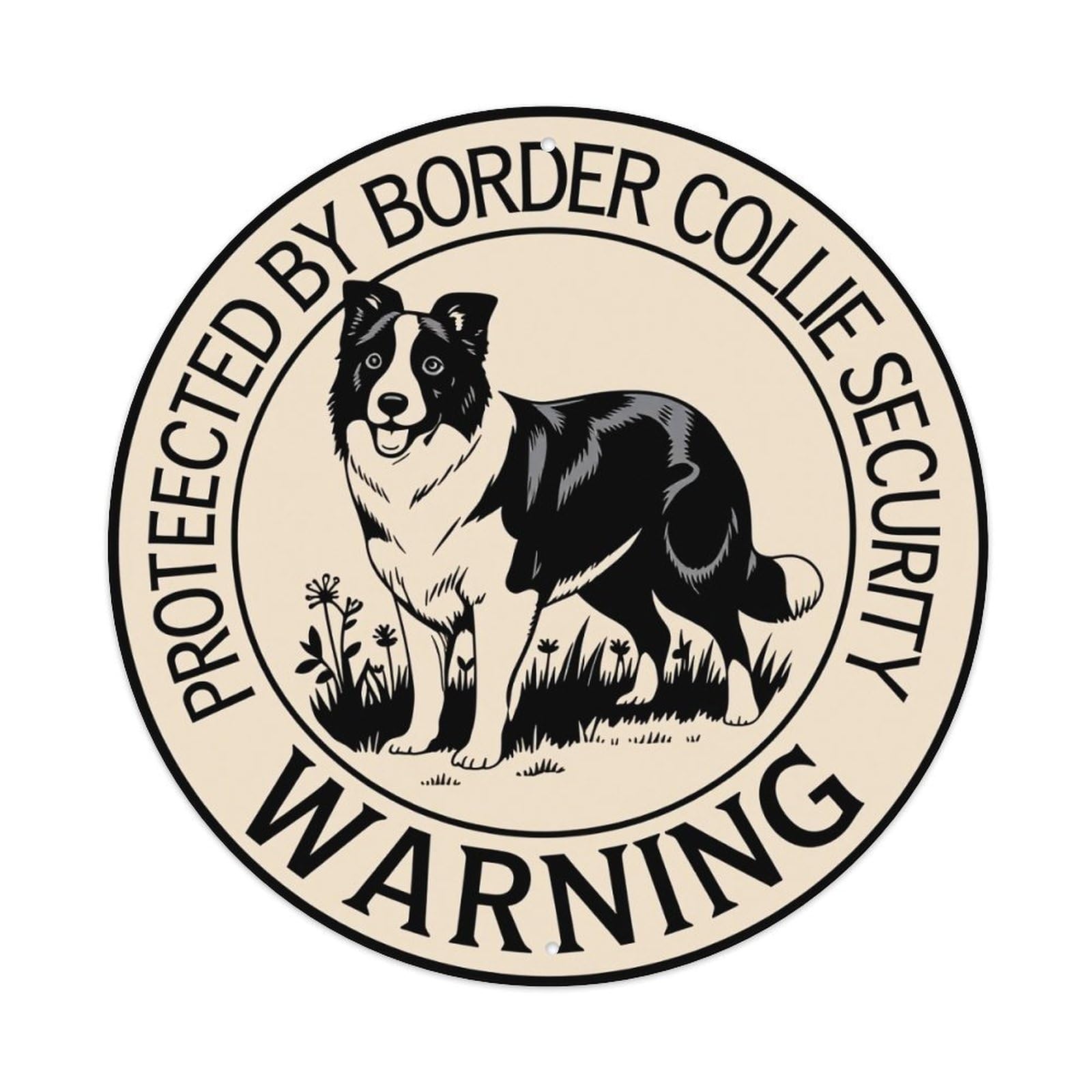 Border Collie Security Warning Sign Metal Tin Sign Vintage Garden Bedroom Cafe Bar Man Cave Home Wall Decor Metal Poster 8x8 inches