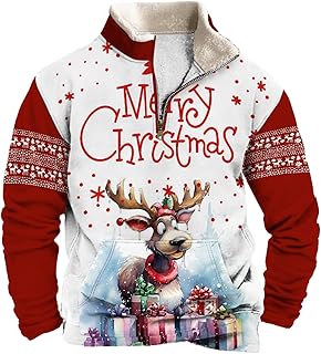 Generic Mens Sweatshirt Christmas Sweaters for Men Outdoor Casual Standing Collar Long Sleeve Zipper Sweatshirt with Pocket