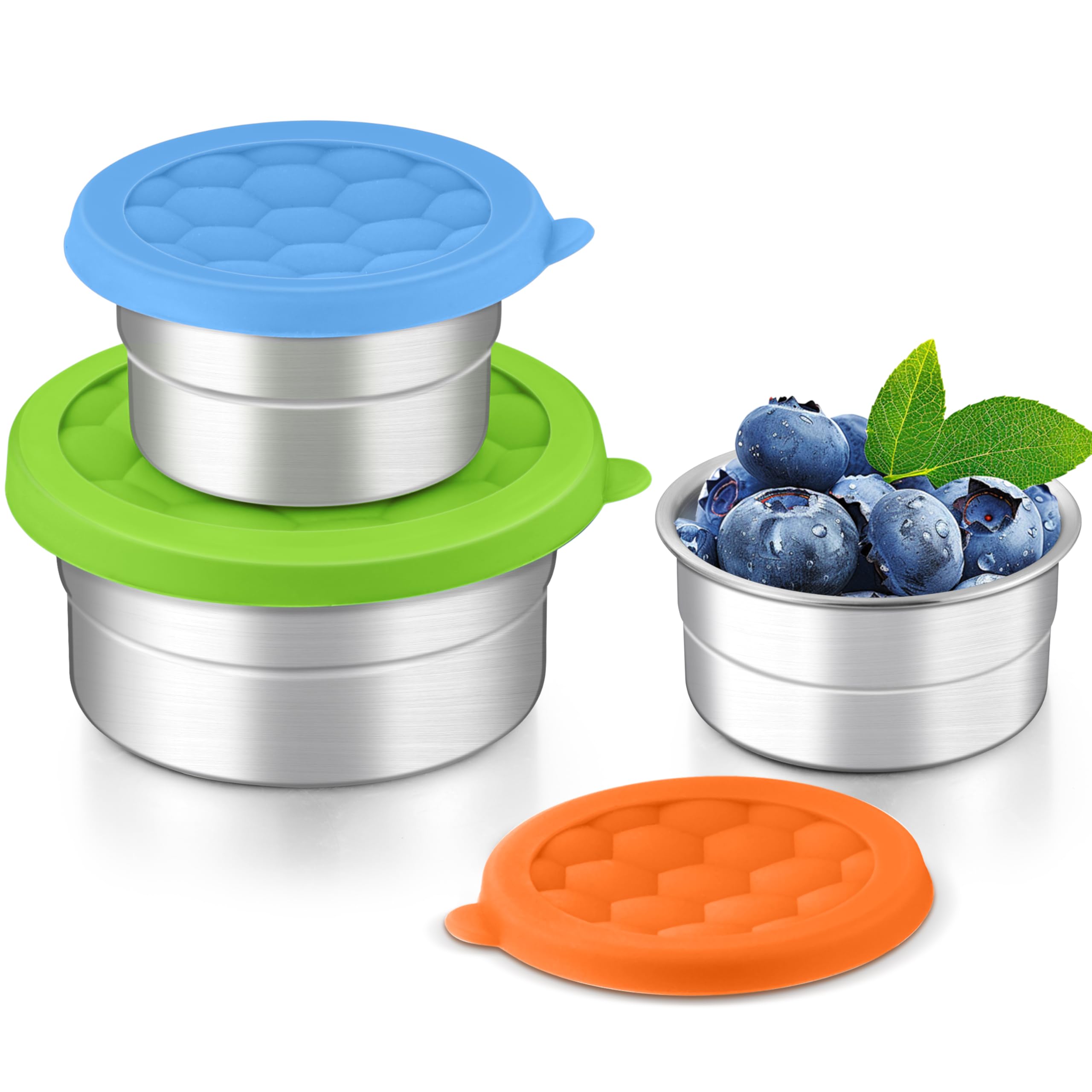 HaWare Edelstahl-Frischhaltedosen mit Silikondeckel, auslaufsicherer Metall-Snackbehälter, runde Lunchbox für Kinder und Erwachsene, stapelbare und wiederverwendbare Mahlzeiten-Vorbereitungsbehälter