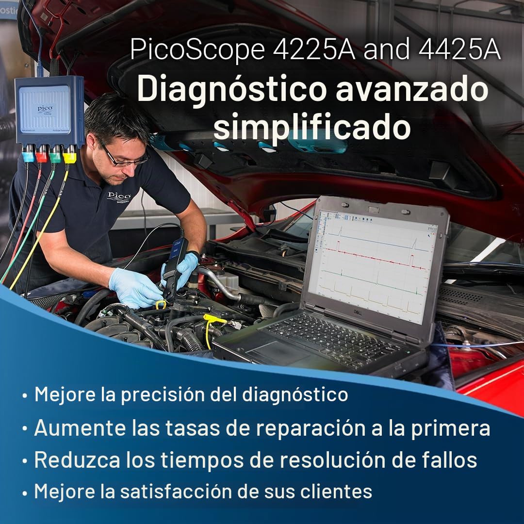 Pico Technology PicoScope 4425A osciloscopio de diagnóstico 4 Canales USB | Kit Básico, con accesorios, para vehículos automoción, PicoBNC+, ancho de banda de 20 MHz, con el software PicoScope 7