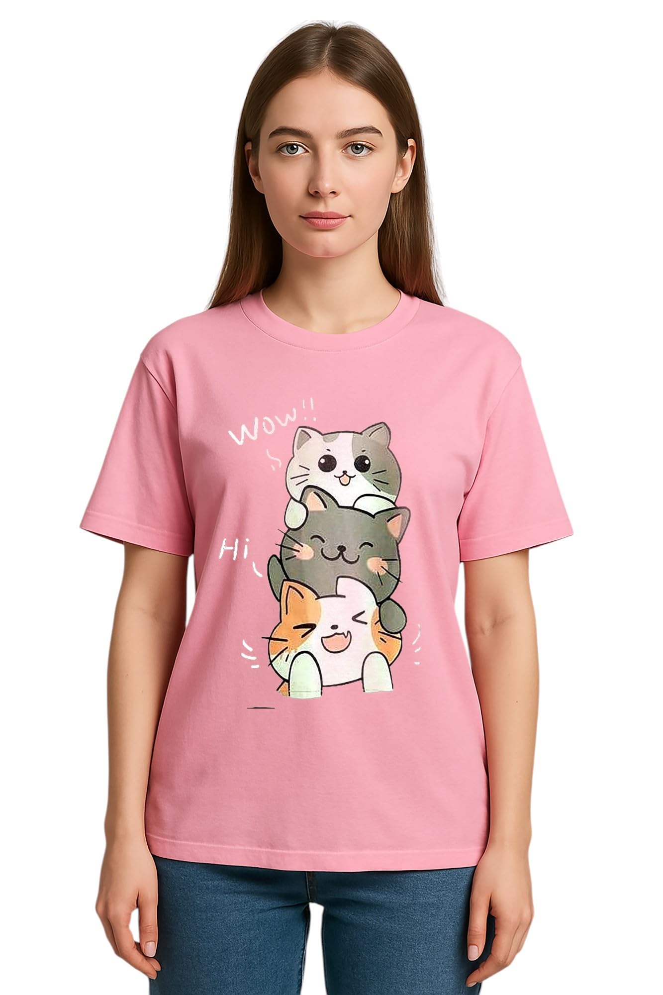 my swag Women's Cotton Casual T-Shirt, Cats Graphic T-Shirt, Summer Wear-picture-42