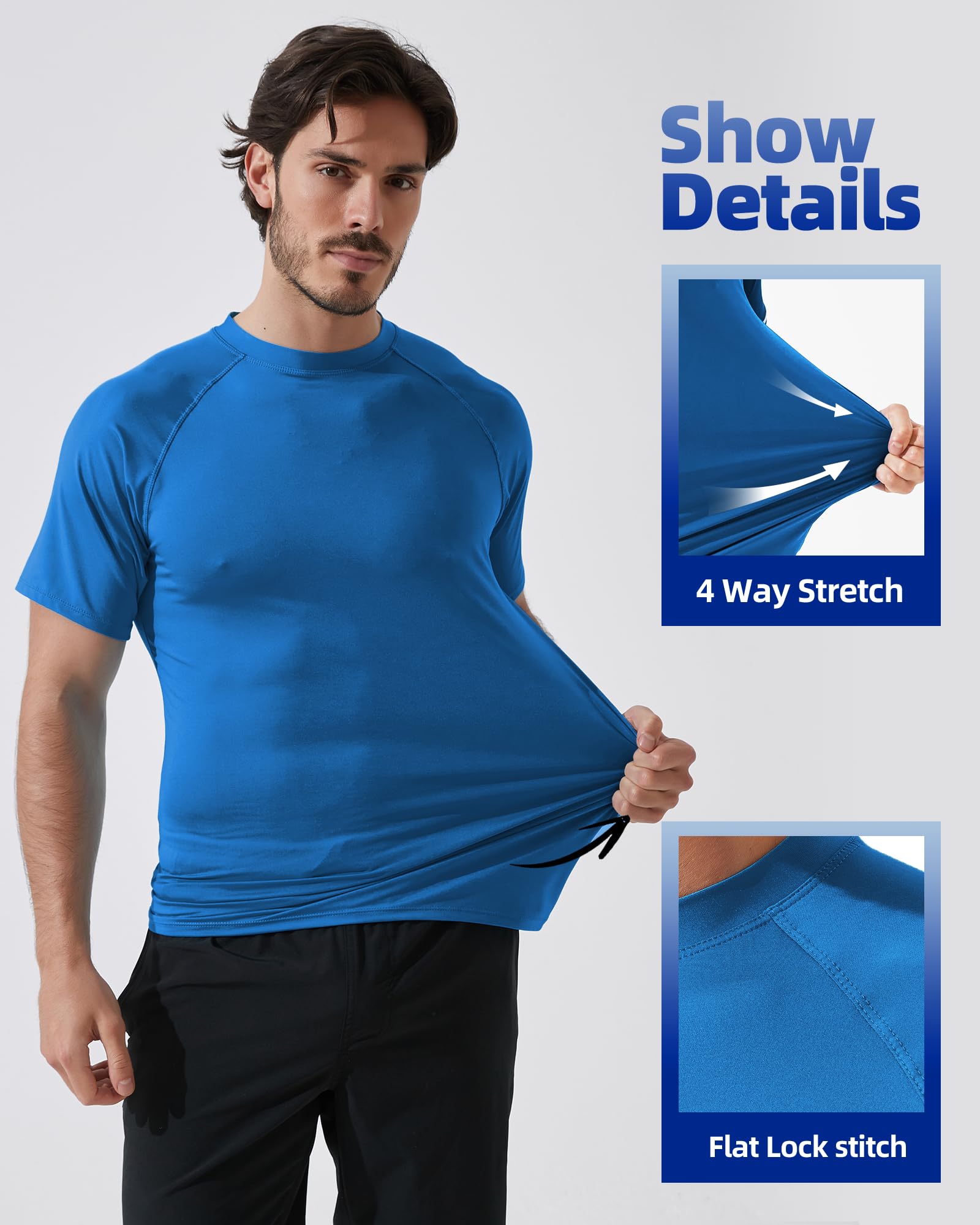Arcweg Rashguard Mare Surf Uomo Maniche Corte Protezione Solare UV UPF 50+ Asciugatura Veloce Maglia Anti UV Pescs Stile Sciolto Elastica Maglietta Piscina - 4